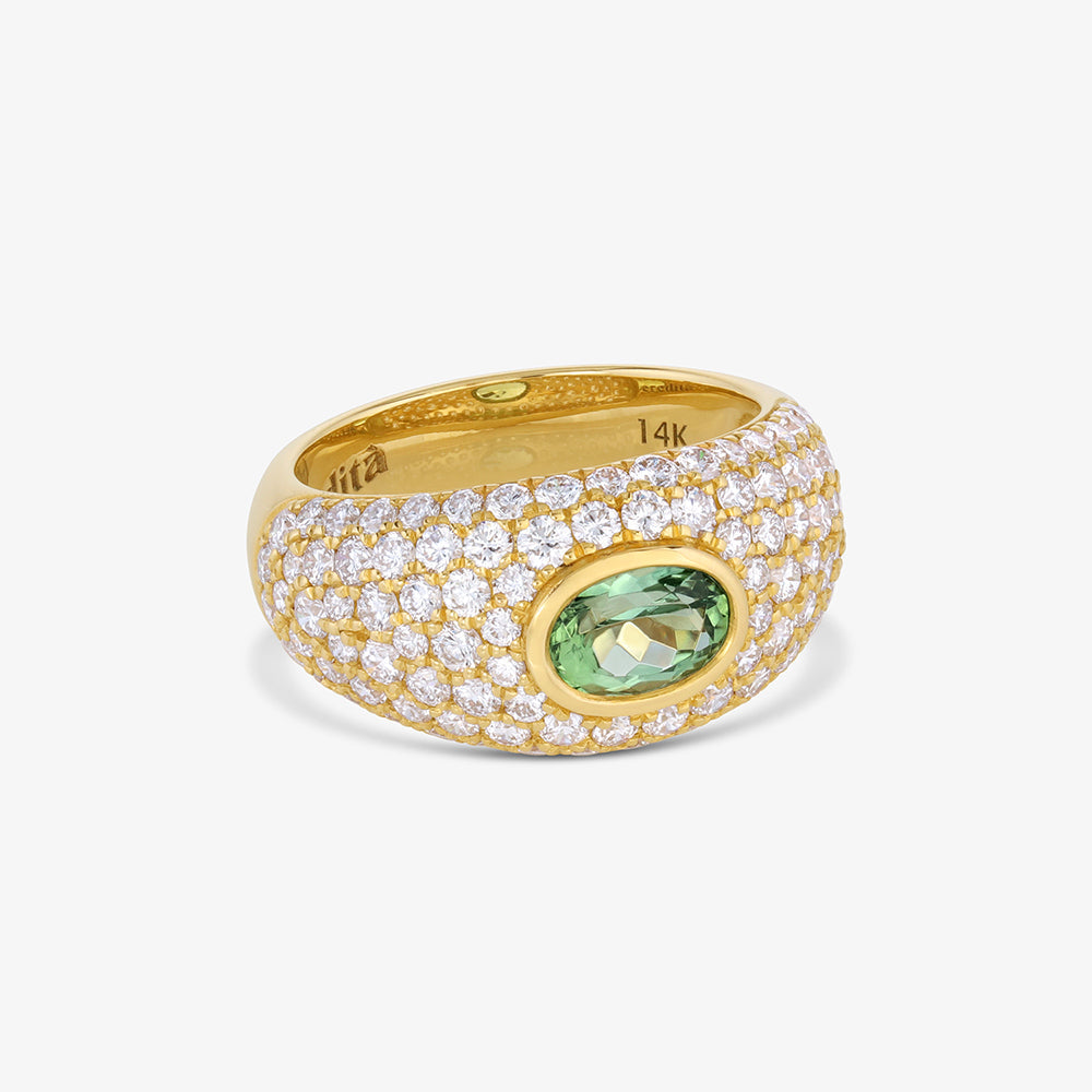 June Bombe Mint Tourmaline Pave Ring