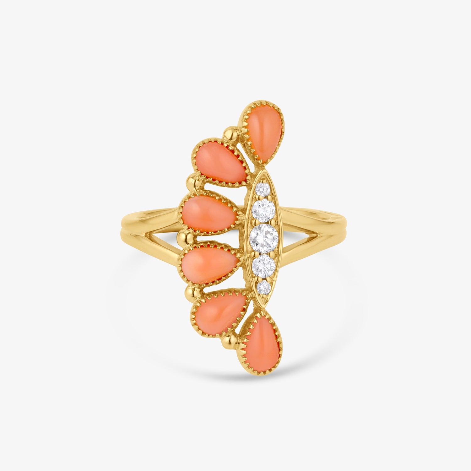 Tia Pink Coral Diamond Ring - Elegant 14k Gold Jewelry