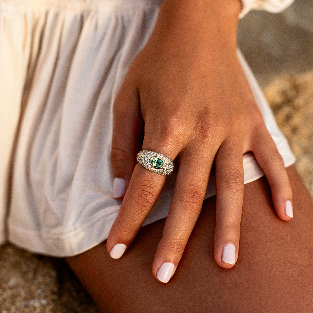 June Bombe Mint Tourmaline Pave Ring