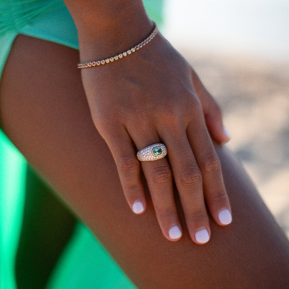 June Bombe Mint Tourmaline Pave Ring