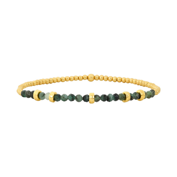 2mm Signature Beaded Bracelet with Large Sterling Silver Rondelle Pattern 8 / Yellow Gold