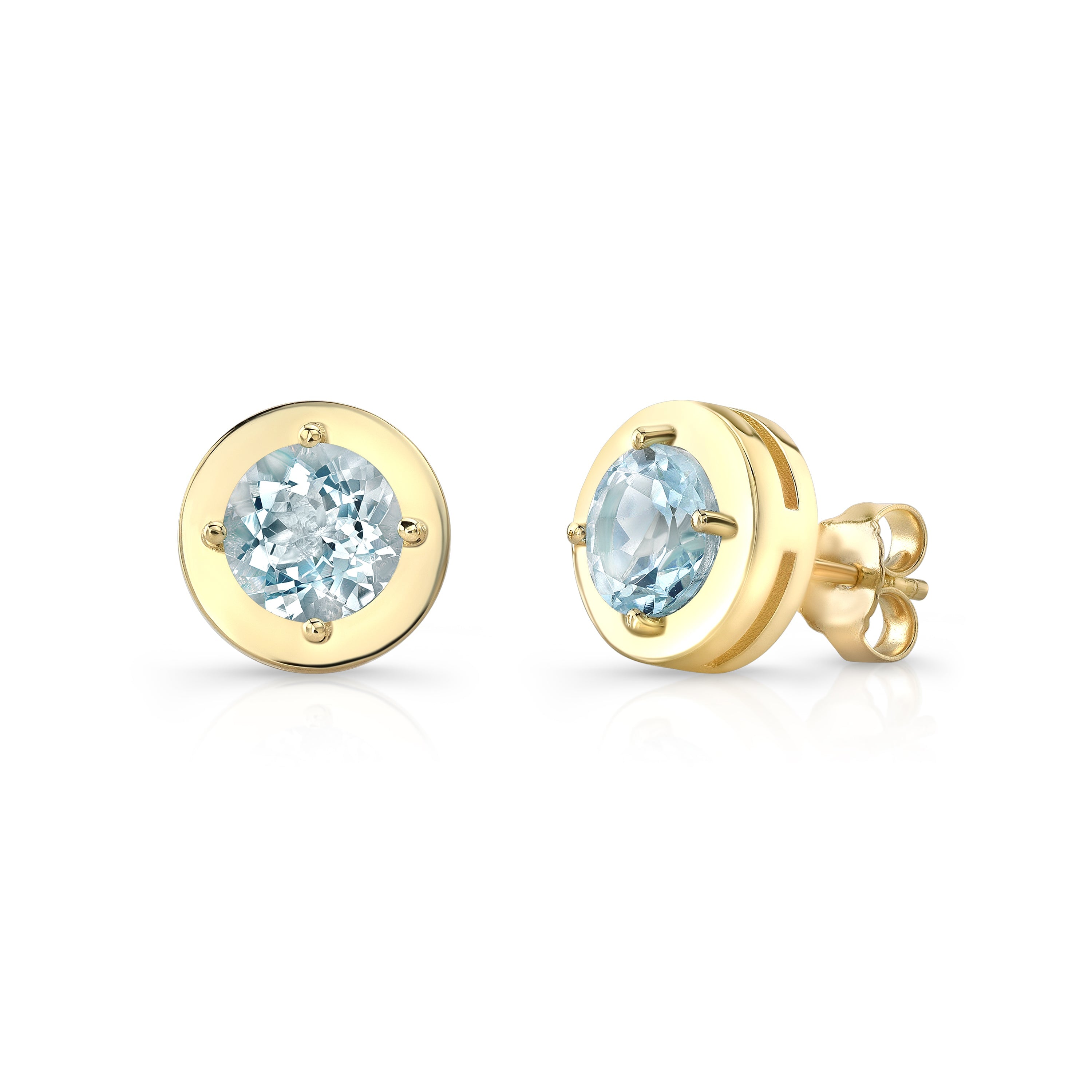 Aqua Orb Studs Earrings 14K Gold