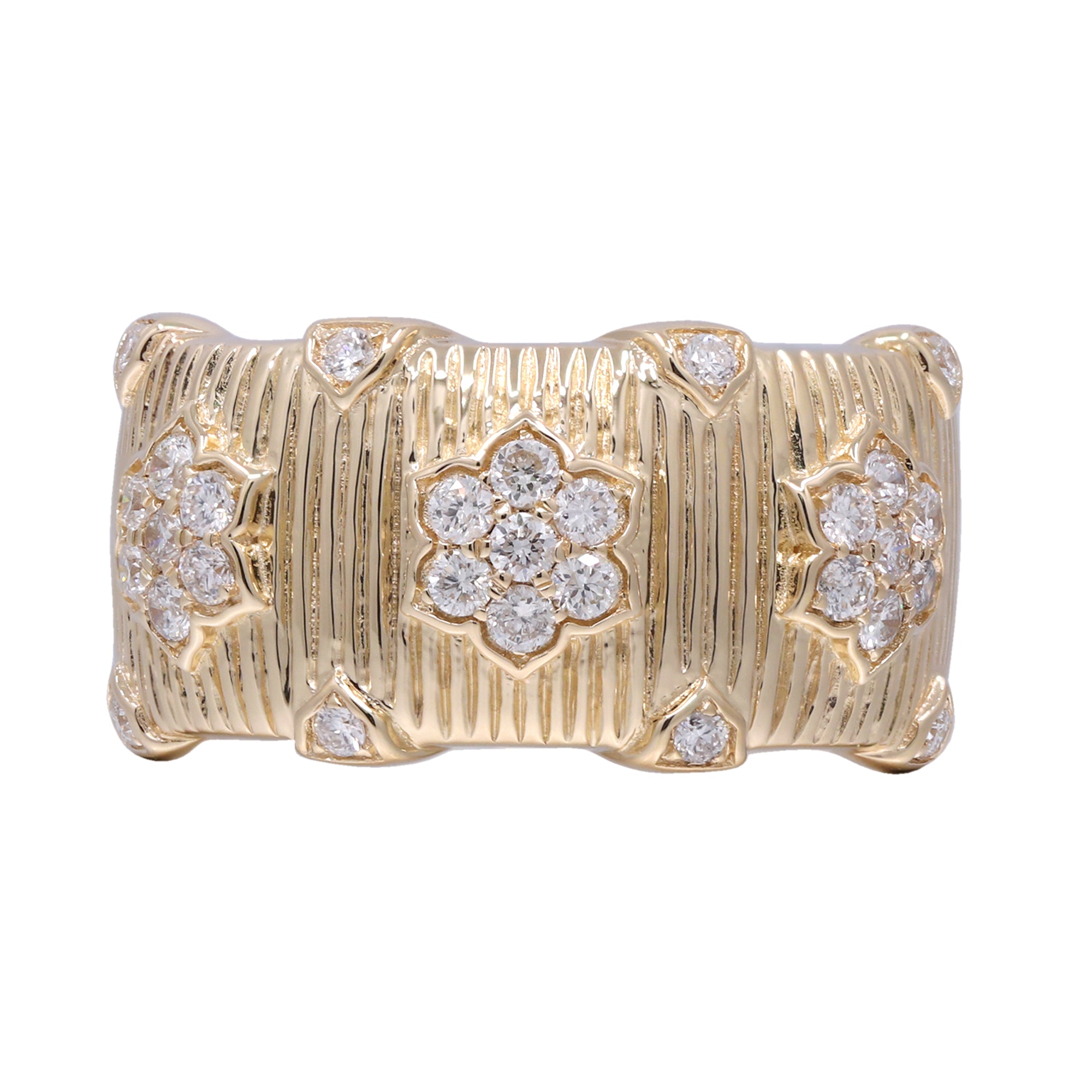 Diamond Floral Cigar Band Ring – Bold Statement of Elegance