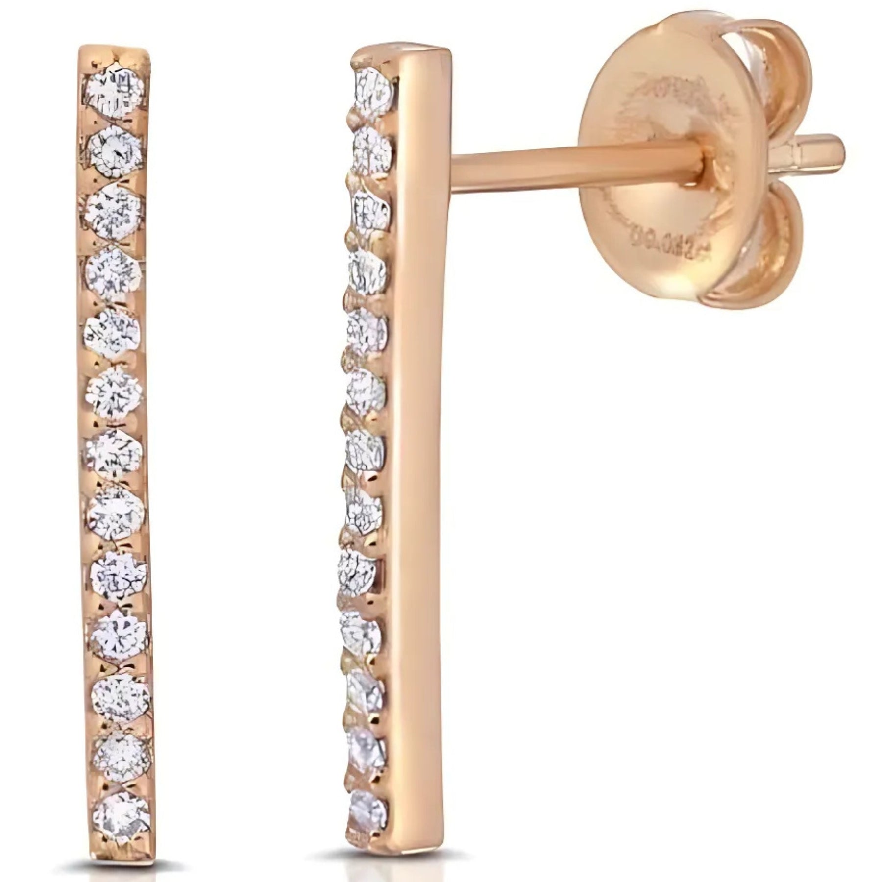 Diamond Pave Rose Gold Bar Studs