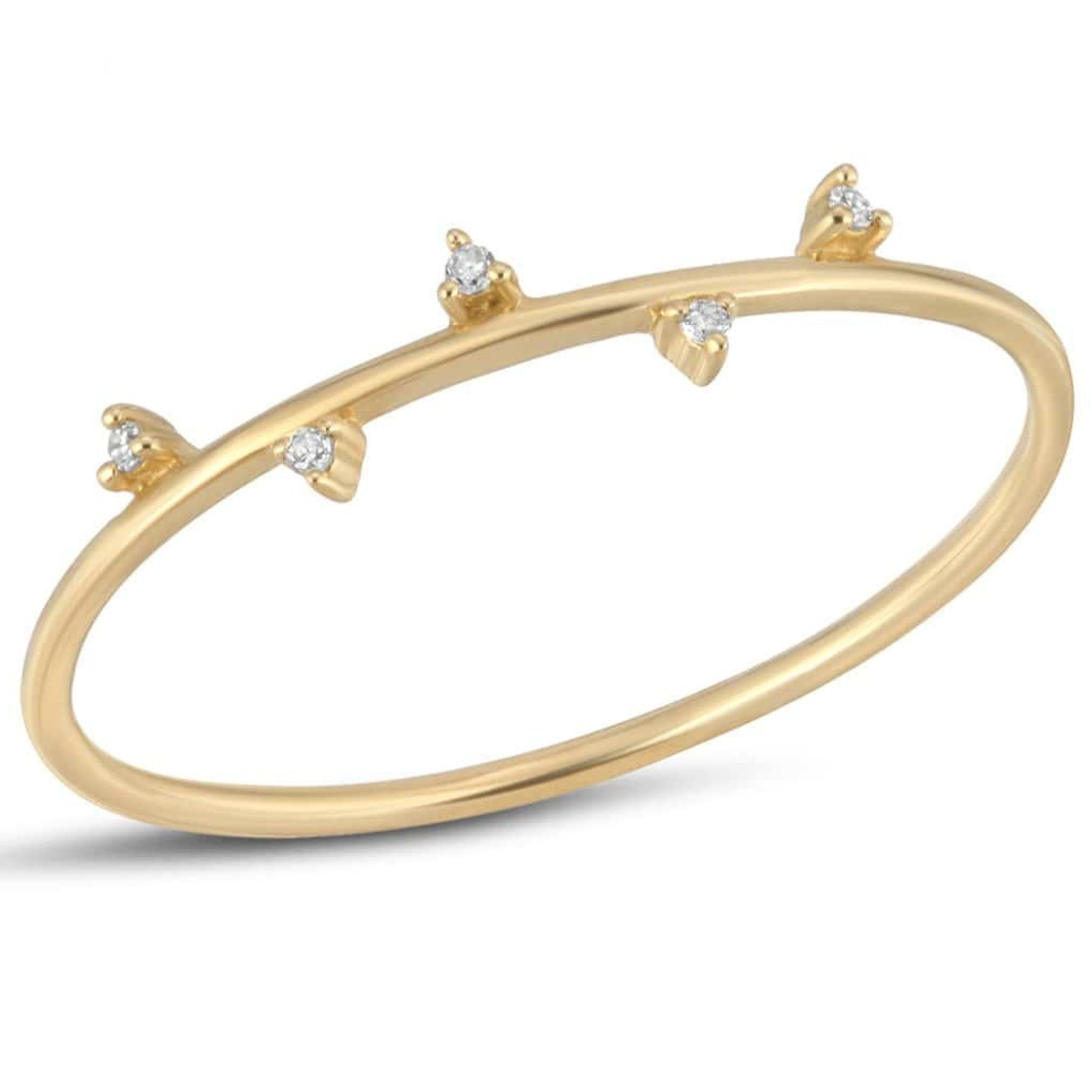 Five Diamond Delicate Gold Ring