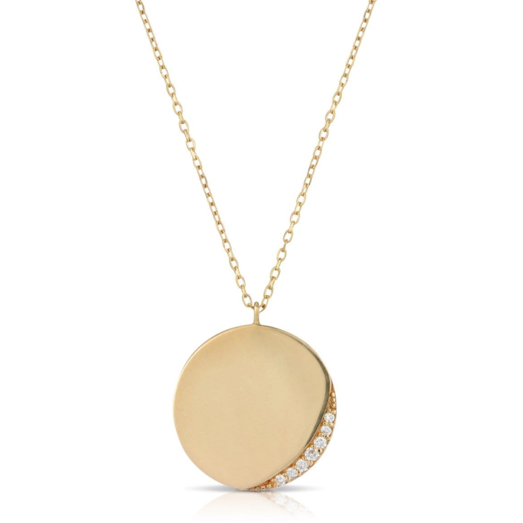 Gold Circle Diamond Crescent Necklace