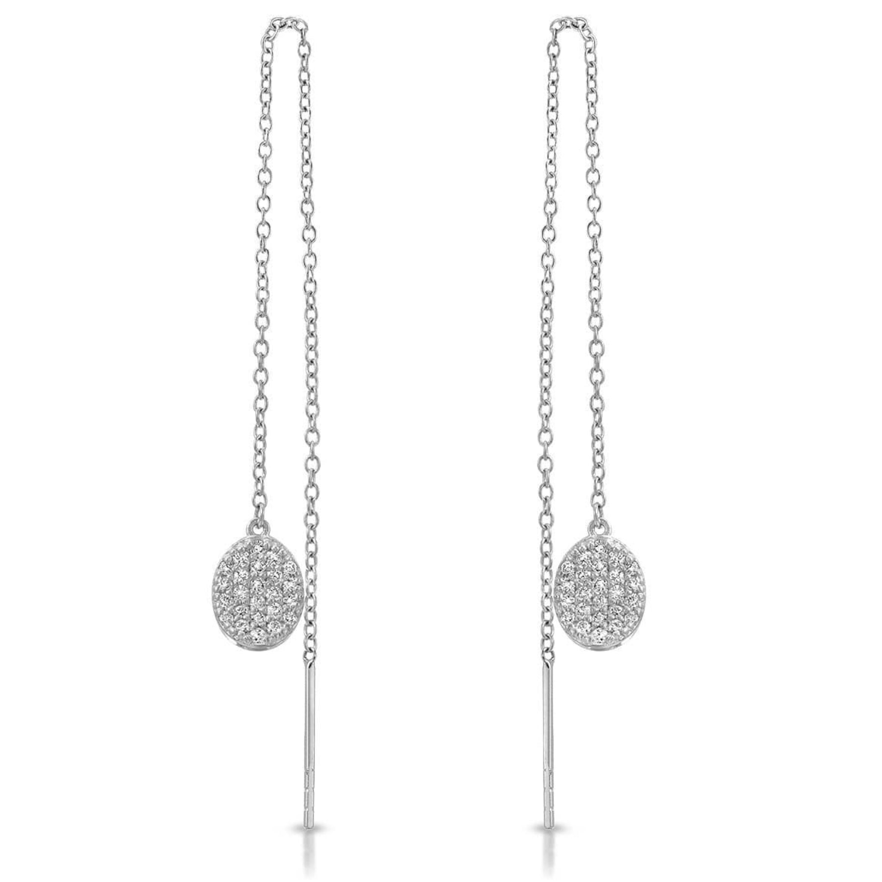 White Gold Diamond Pave Threader Earrings