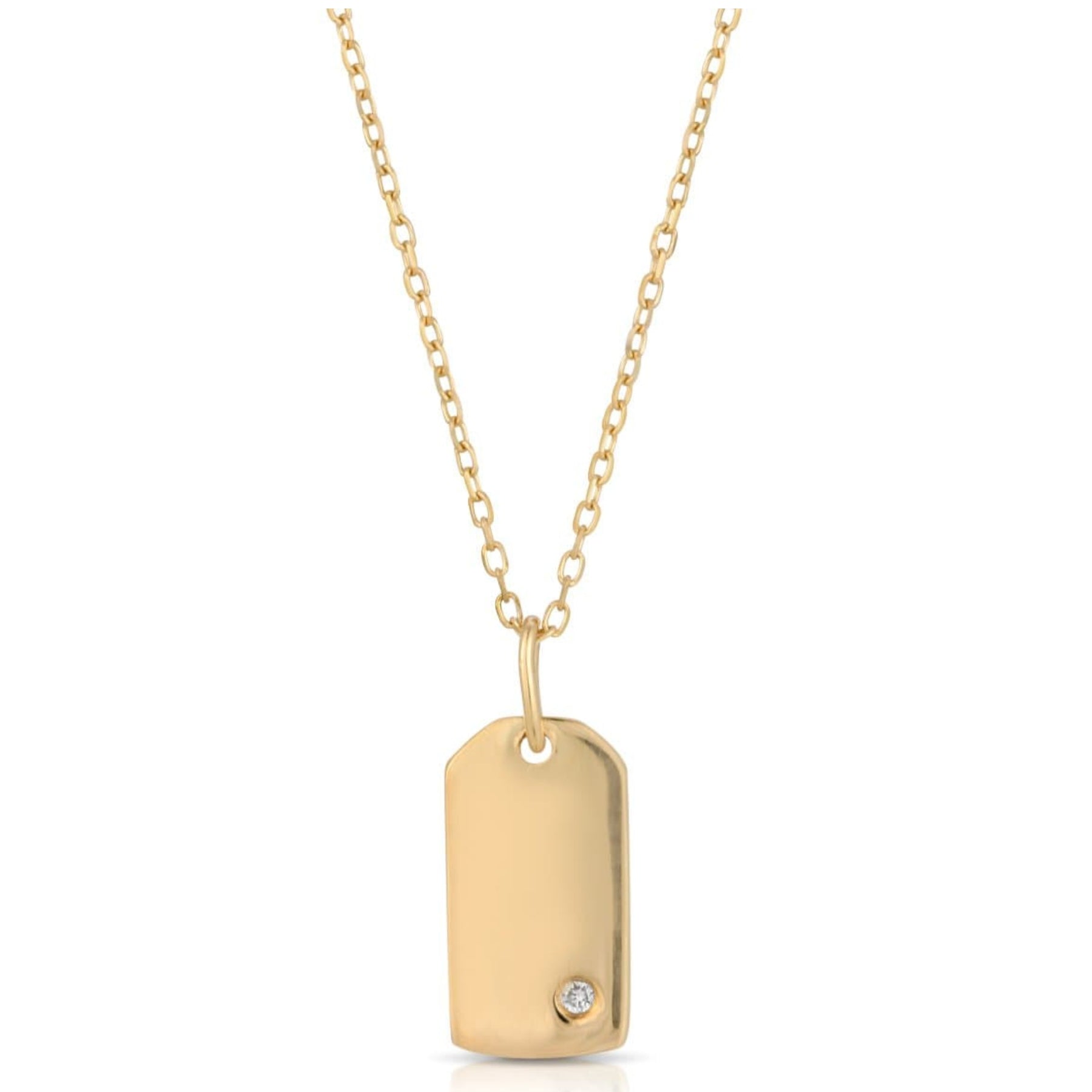 Yellow Gold Diamond Small Dog Tag Necklace