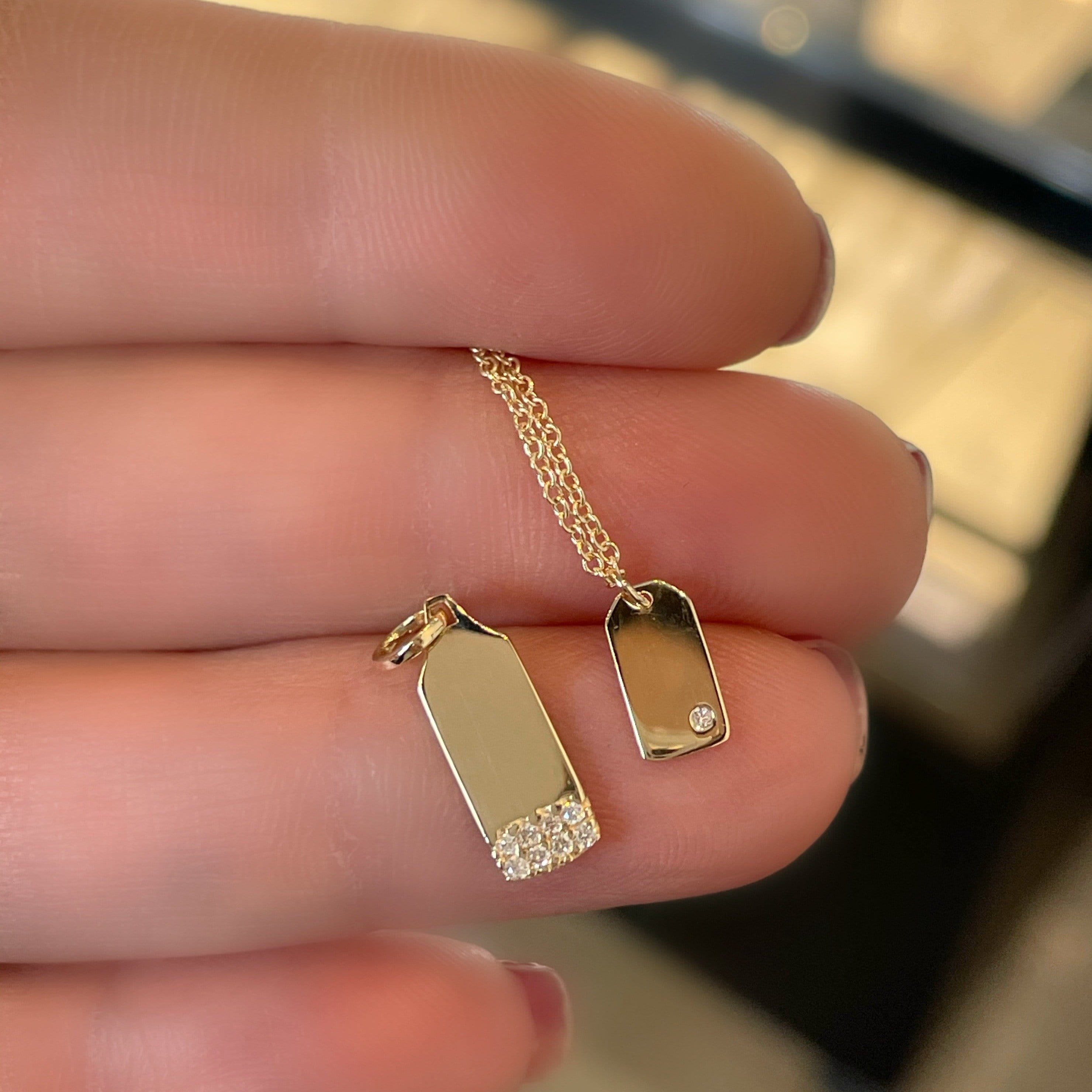 14K Yellow Gold Mini Dog Tag Necklace