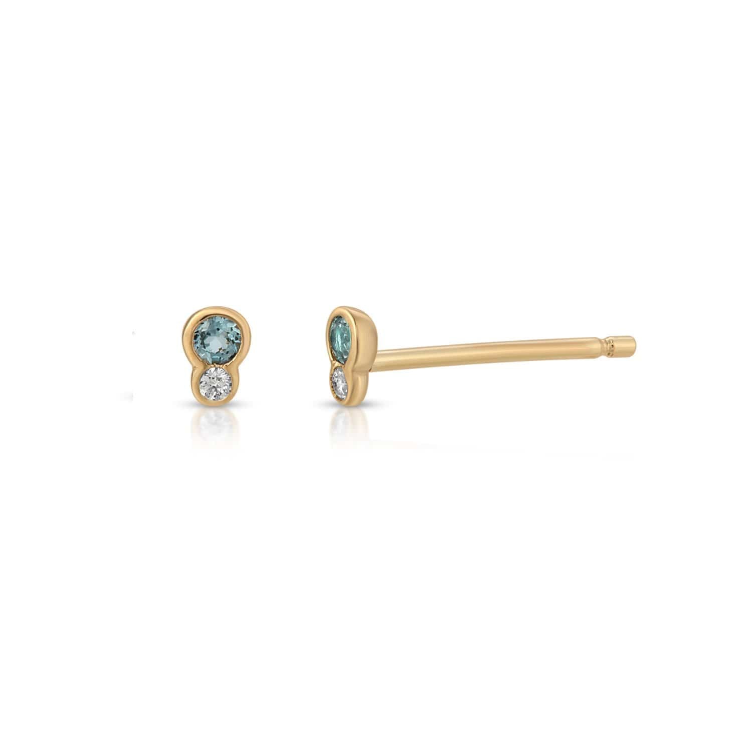 CLA EARRINGS Blue Topaz Diamond Gold Studs