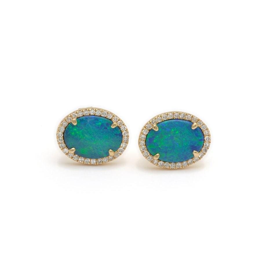 Amazing Grace EARRINGS Bright Blue Opal Doublet Diamond Studs