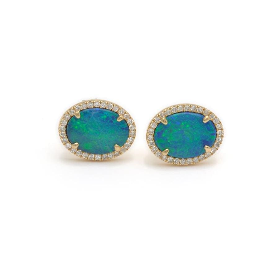 Amazing Grace EARRINGS Bright Blue Opal Doublet Diamond Studs