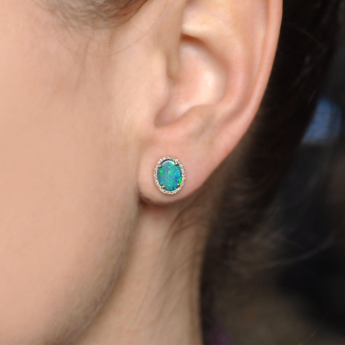 Amazing Grace EARRINGS Bright Blue Opal Doublet Diamond Studs