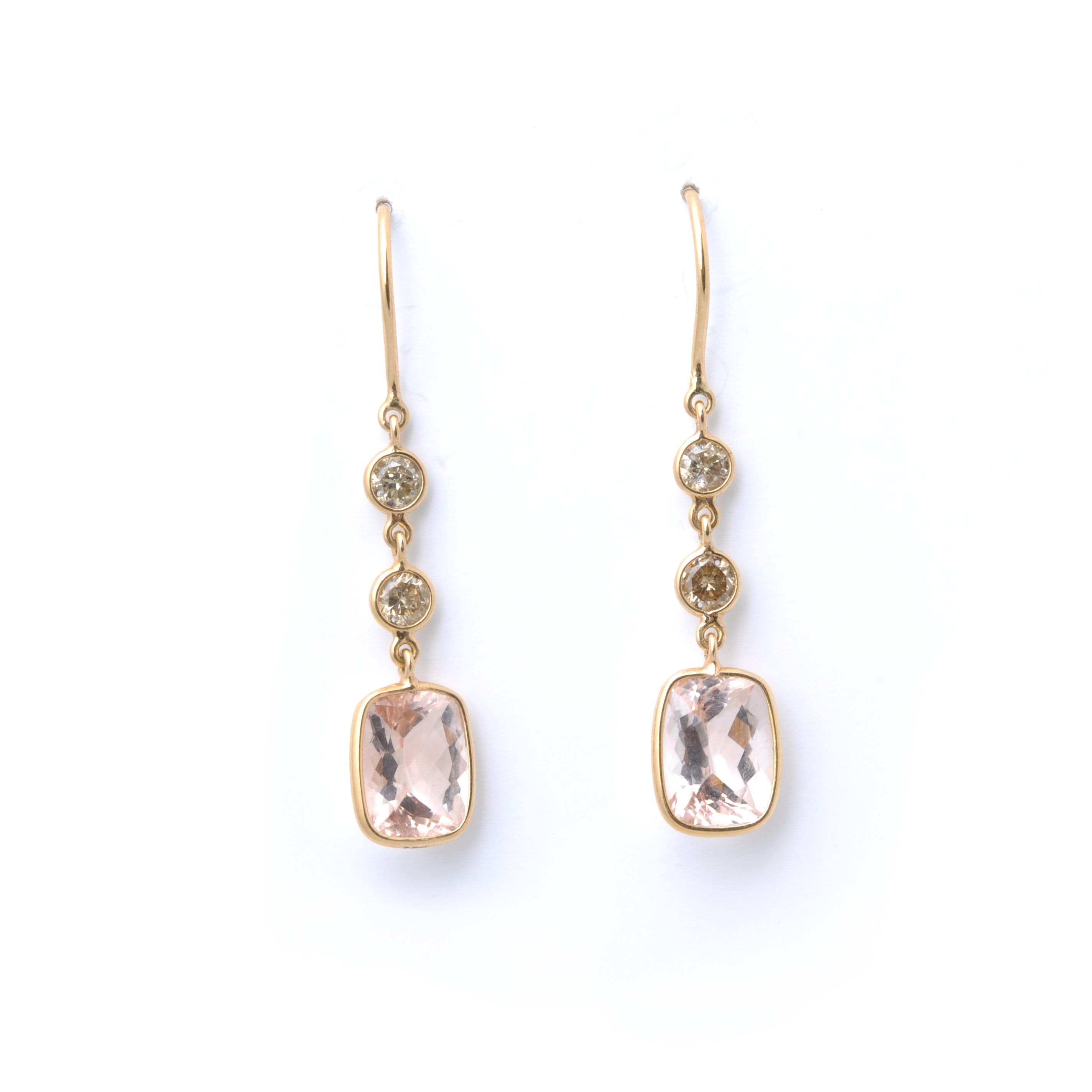 SUNDAR EARRINGS Champagne Diamond Morganite Gold Earrings