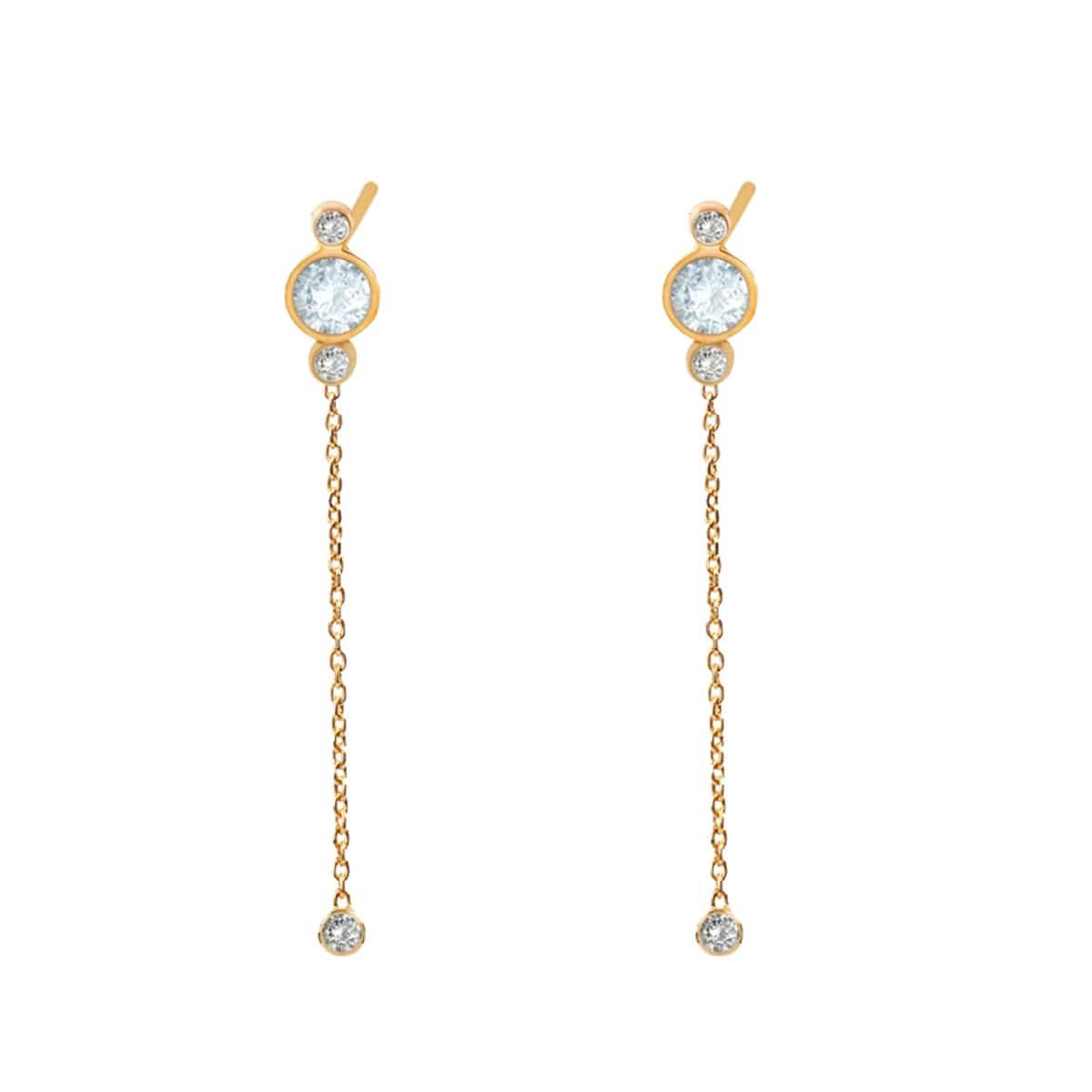 Tarrah EARRINGS Diamond Aquamarine Long Gold Drop Earrings