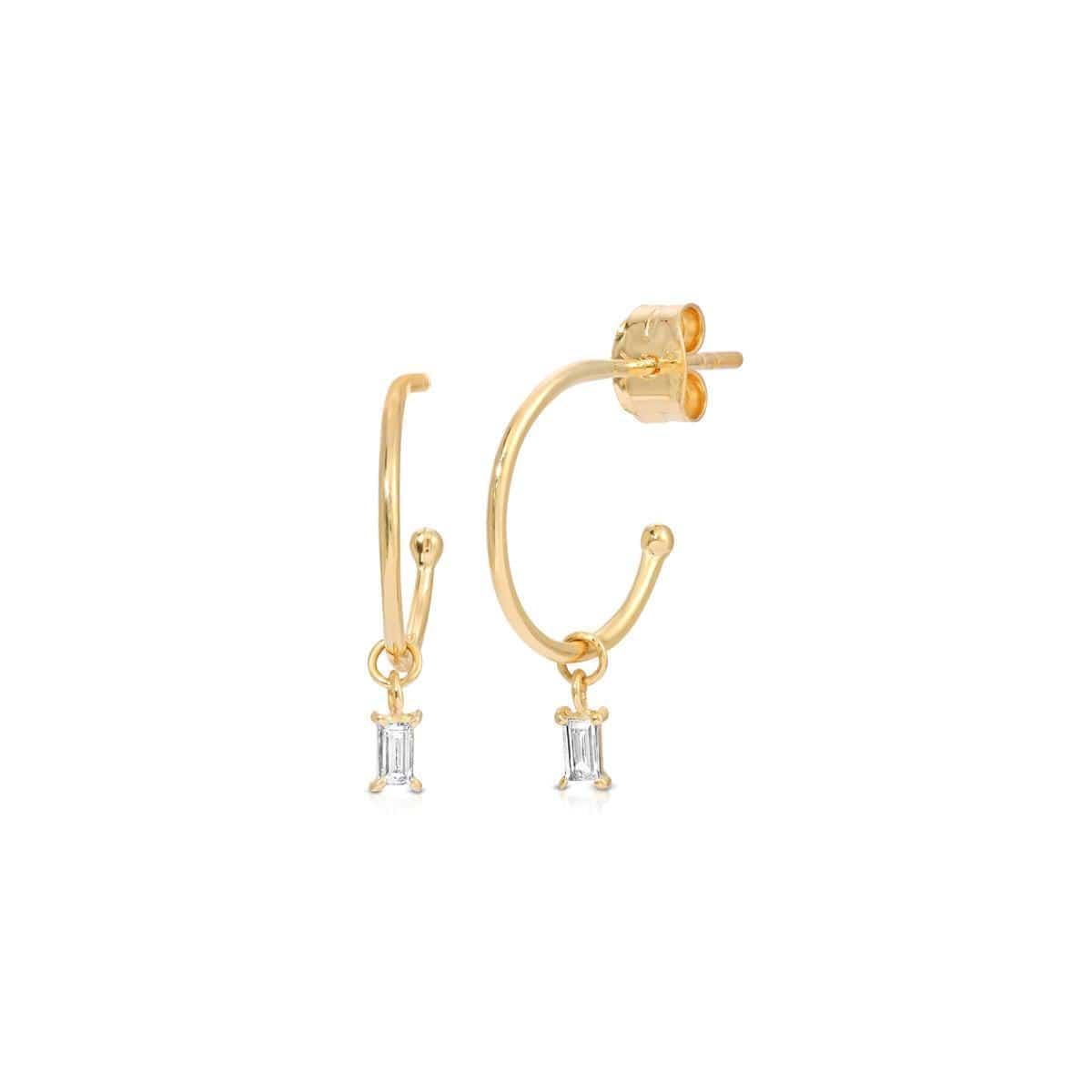 CLA EARRINGS Diamond Baguette Charm Hoops