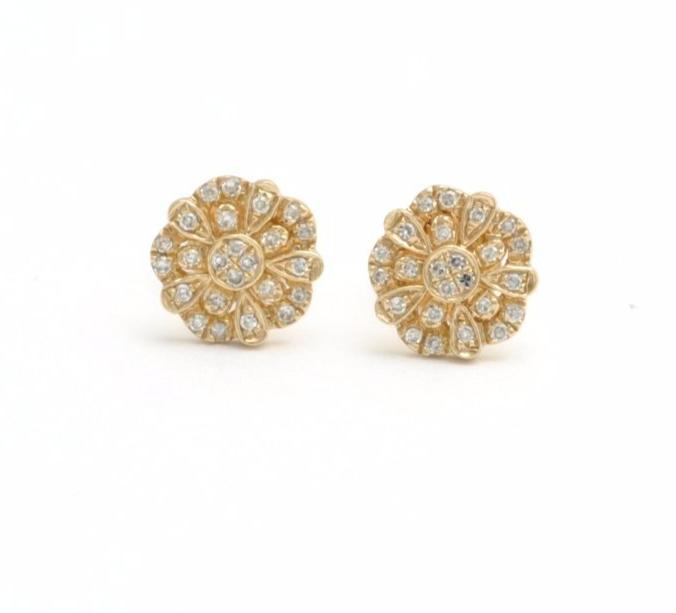 Amazing Grace EARRINGS Diamond Flower Yellow Gold Studs