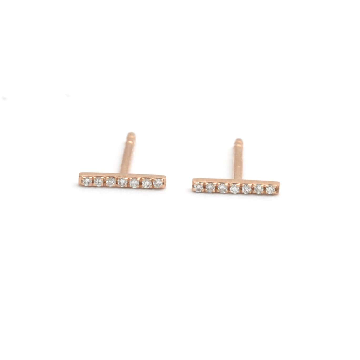 Amazing Grace EARRINGS Diamond Pave Bar Stud Rose Gold Earrings