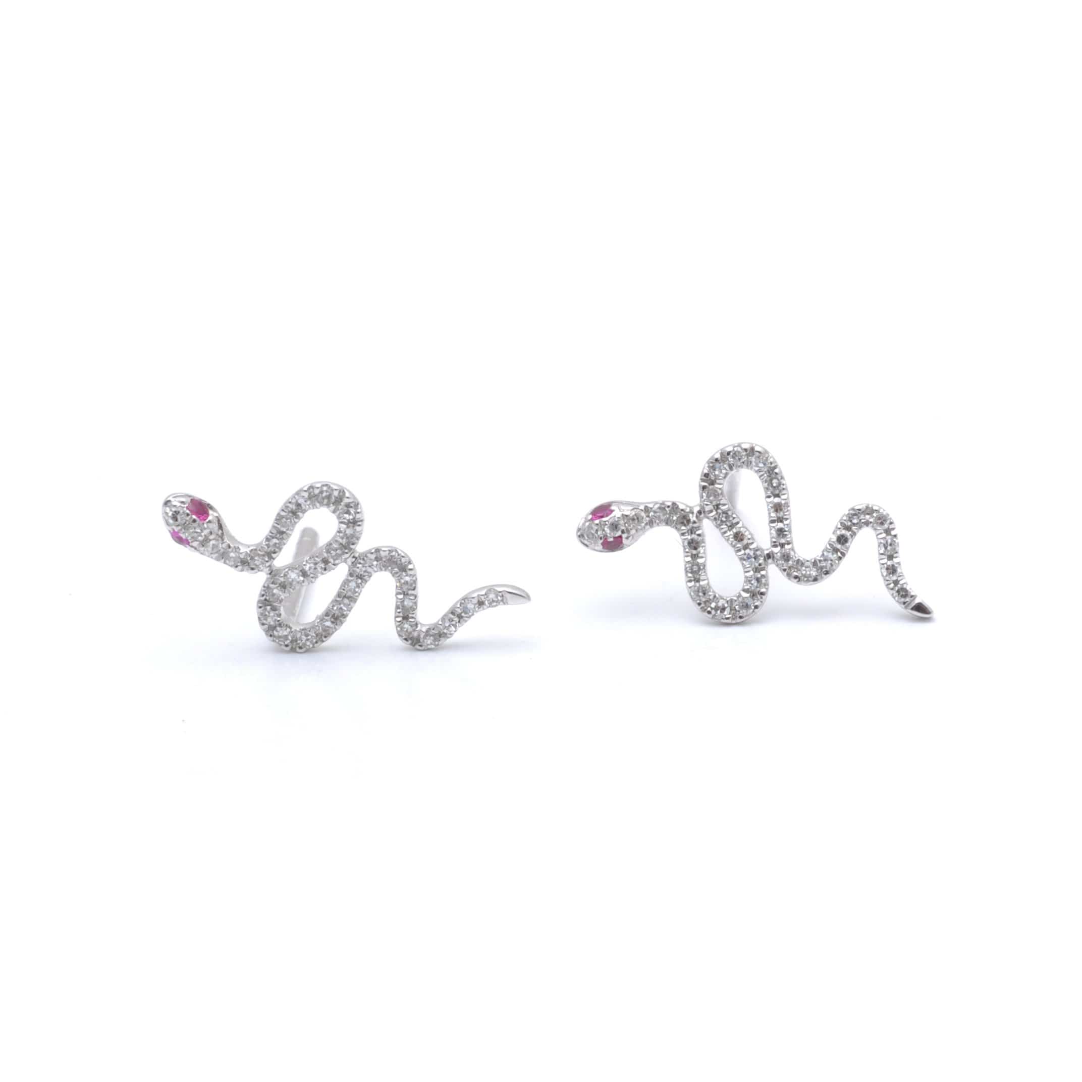 Amazing Grace EARRINGS Diamond Slithering Snake Ruby Eye Studs