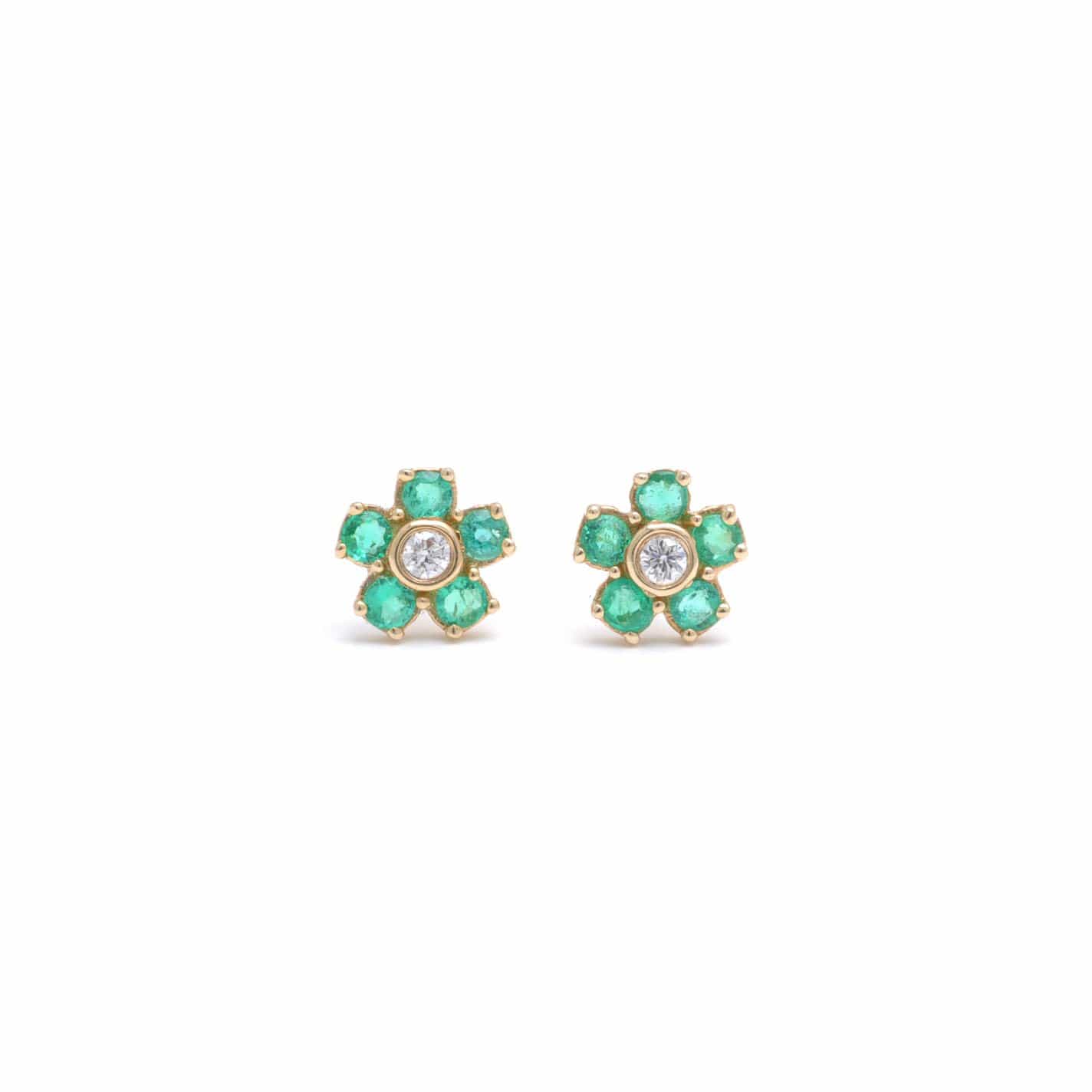 Amazing Grace EARRINGS Emerald Diamond Flower Studs