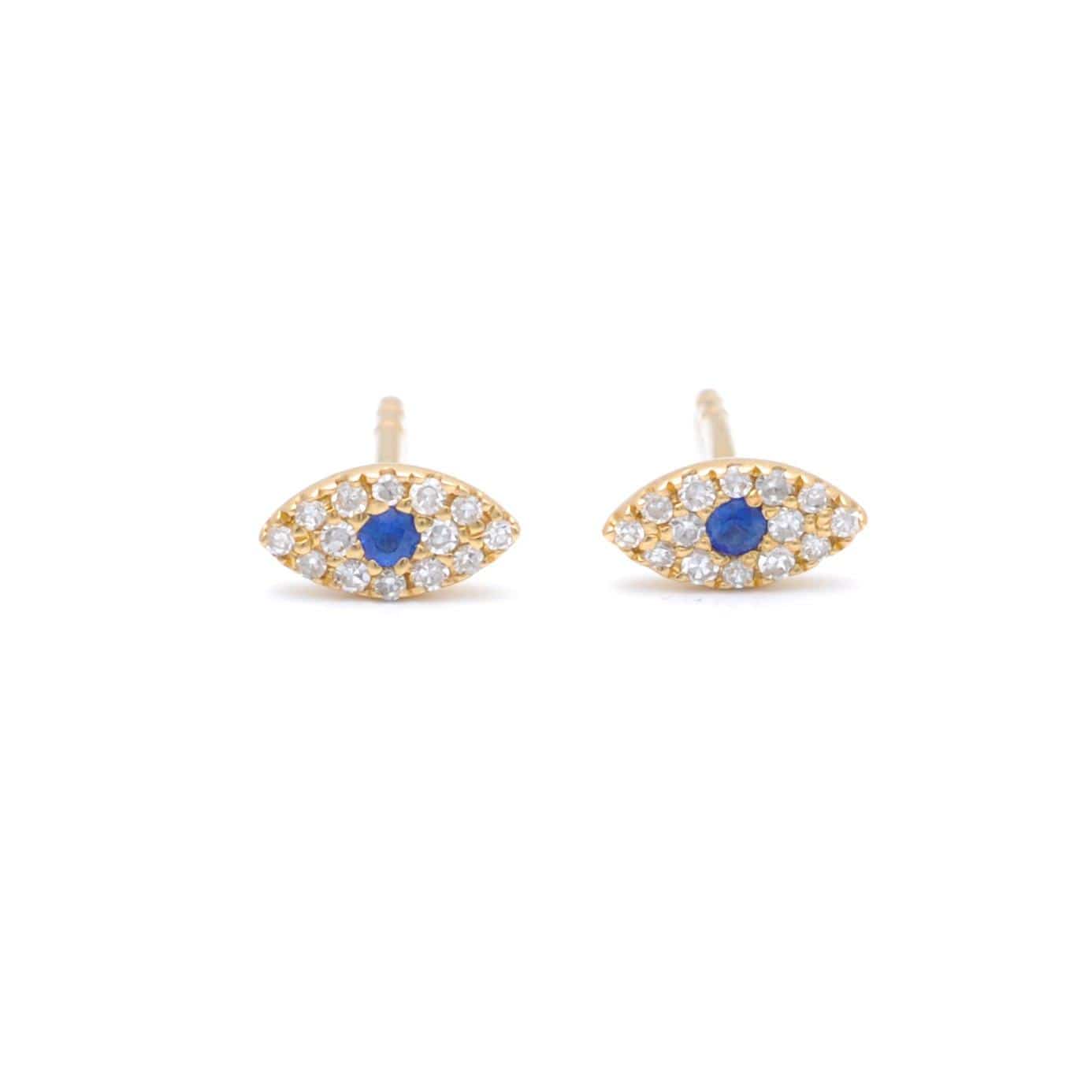 Amazing Grace EARRINGS Evil Eye Diamond Sapphire Yellow Gold Studs