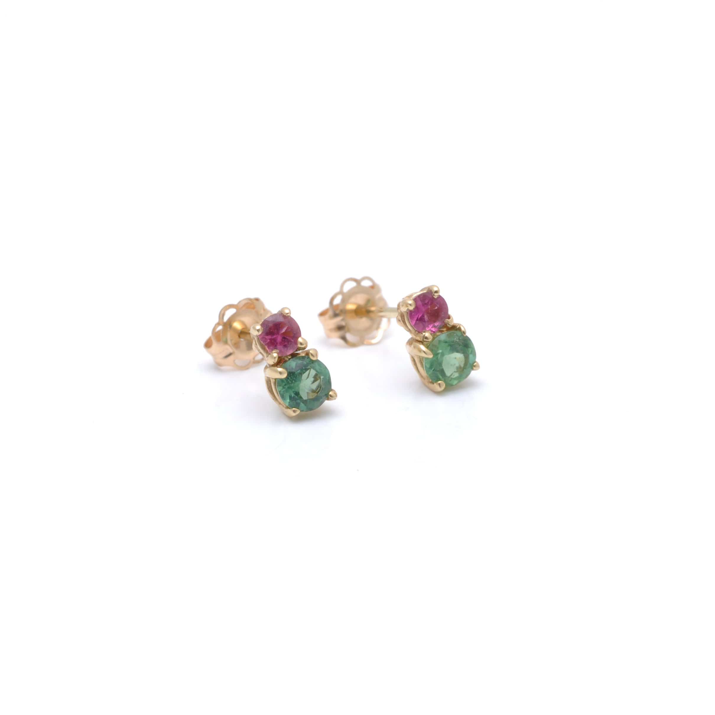 CAITLIN NICOLE JEWELRY EARRINGS Green and Pink Tourmaline 14k Studs