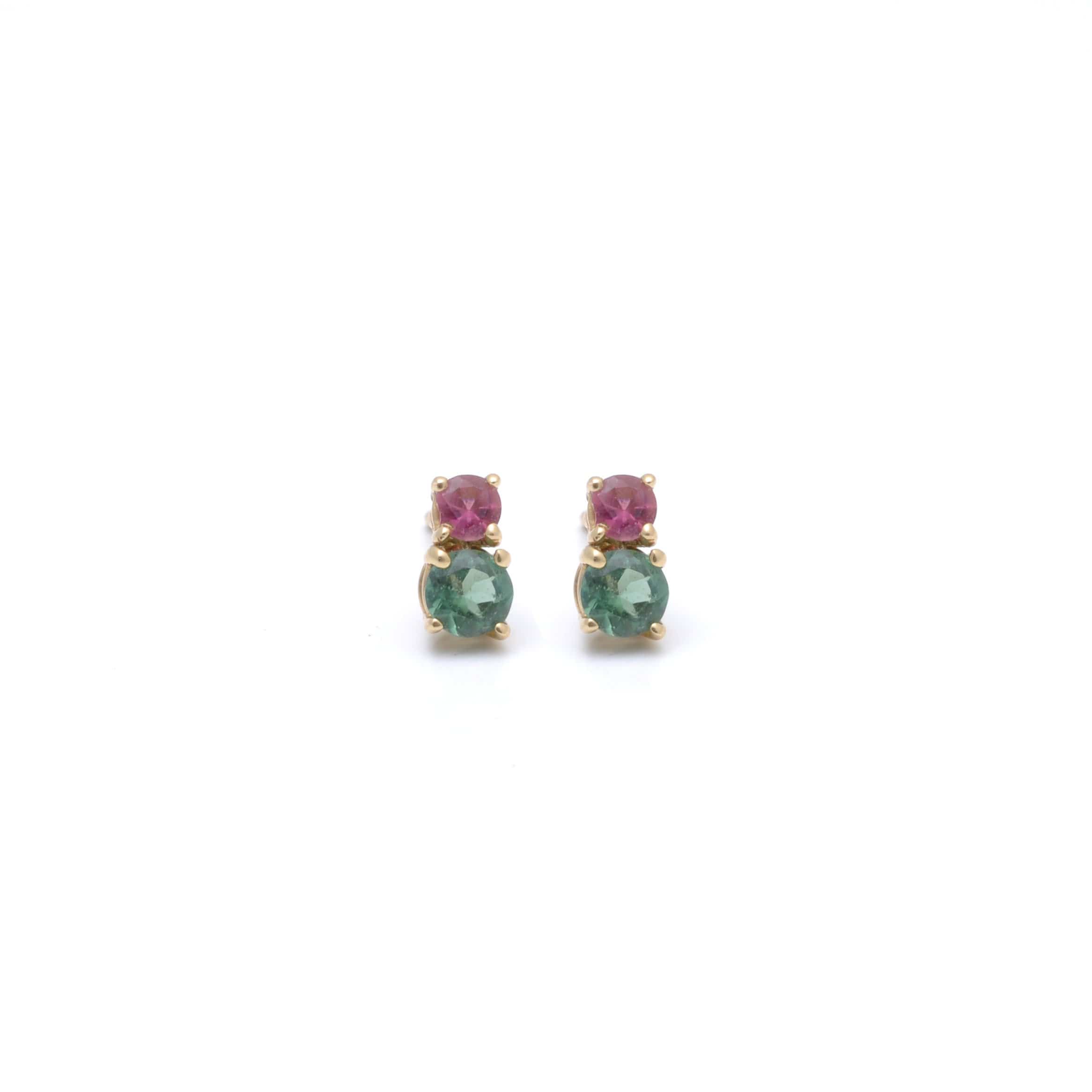 CAITLIN NICOLE JEWELRY EARRINGS Green and Pink Tourmaline 14k Studs