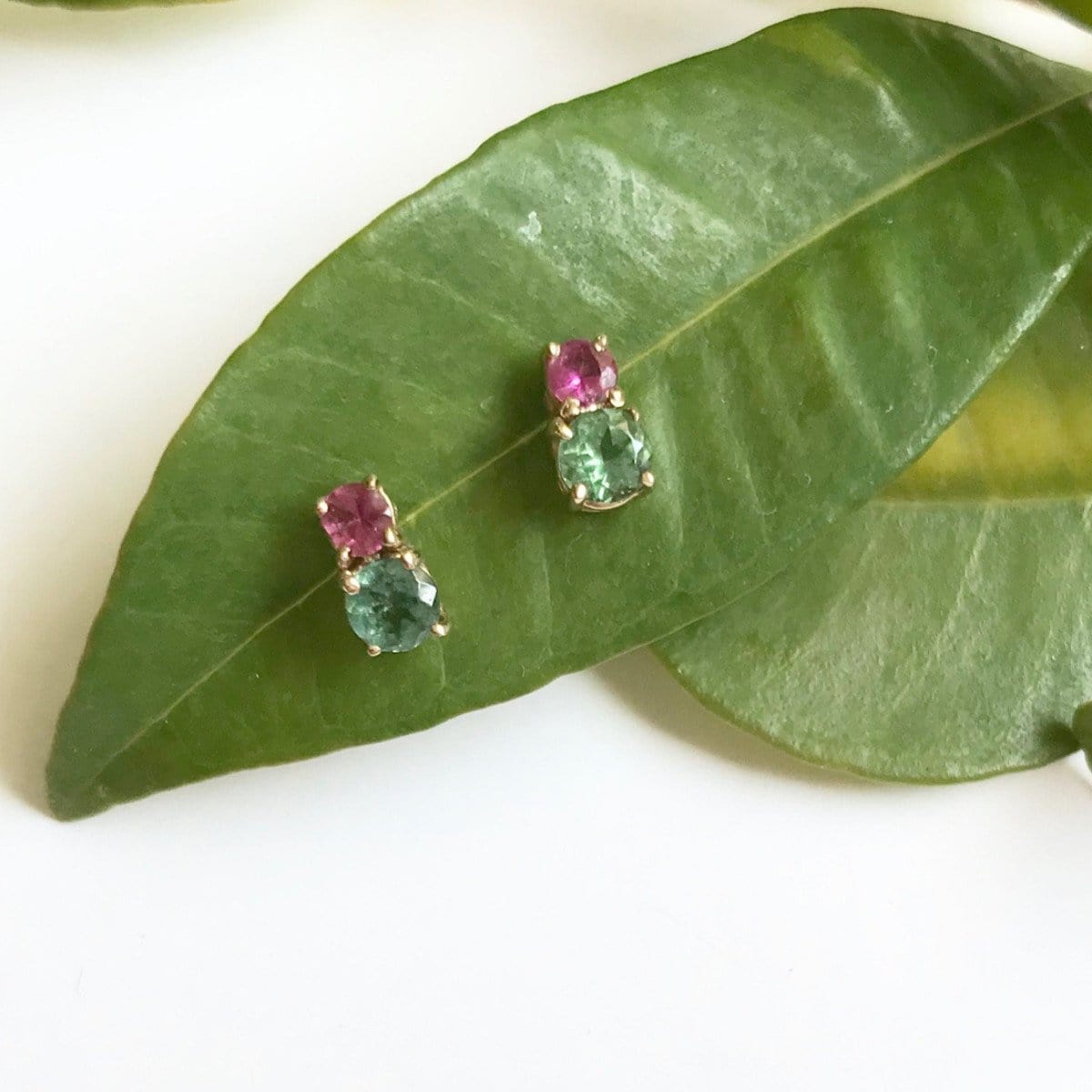 CAITLIN NICOLE JEWELRY EARRINGS Green and Pink Tourmaline 14k Studs