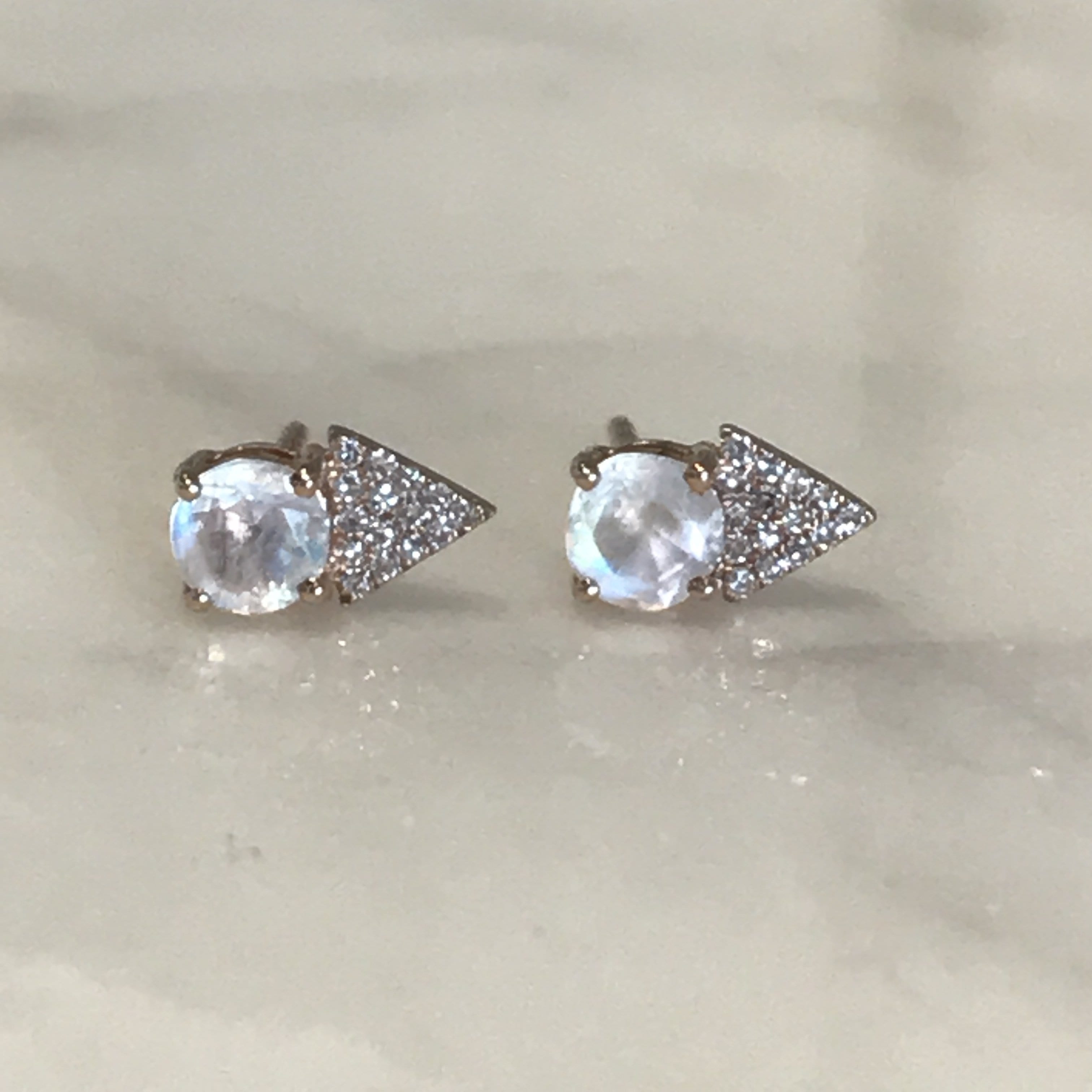 Amazing Grace EARRINGS Moonstone Triangle Pave Diamond Stud Earrings