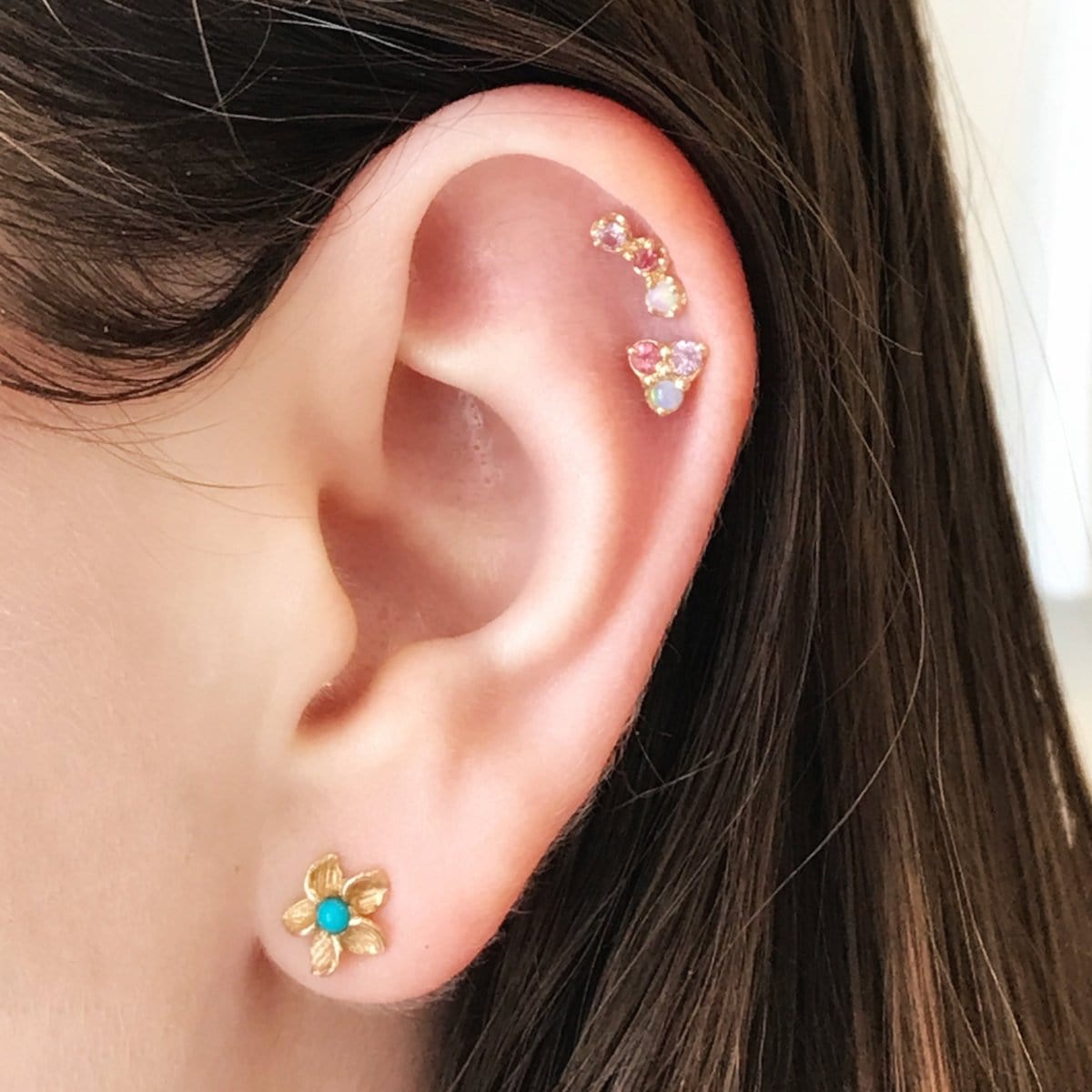 CAITLIN NICOLE JEWELRY EARRINGS Opal Pink and Purple Sapphire Crescent Single Stud