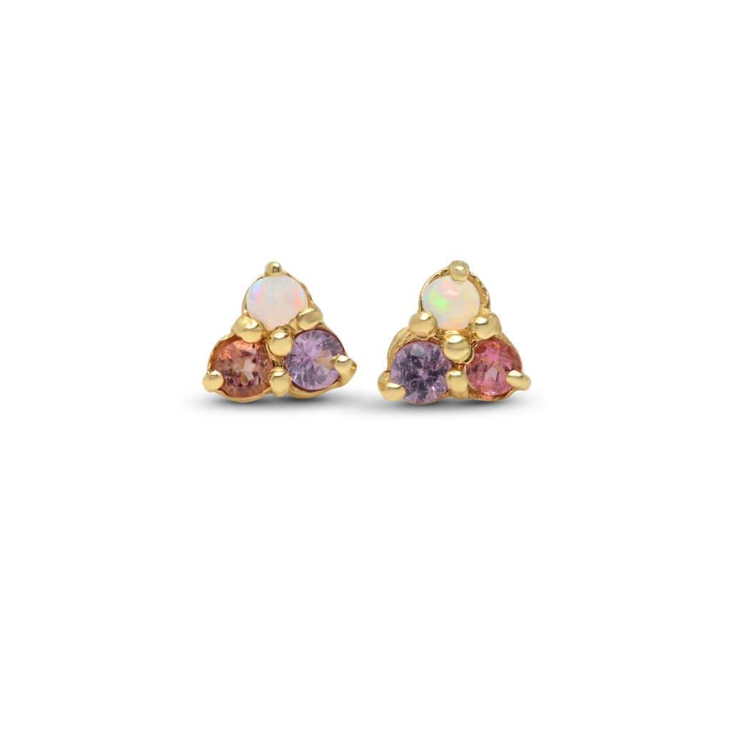 CAITLIN NICOLE JEWELRY EARRINGS Opal Pink and Purple Sapphire Trio Cluster Earrings