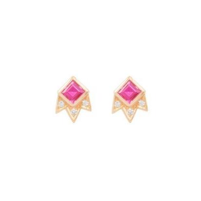 M SPALTEN EARRINGS Pink Tourmaline Diamond Gold Studs