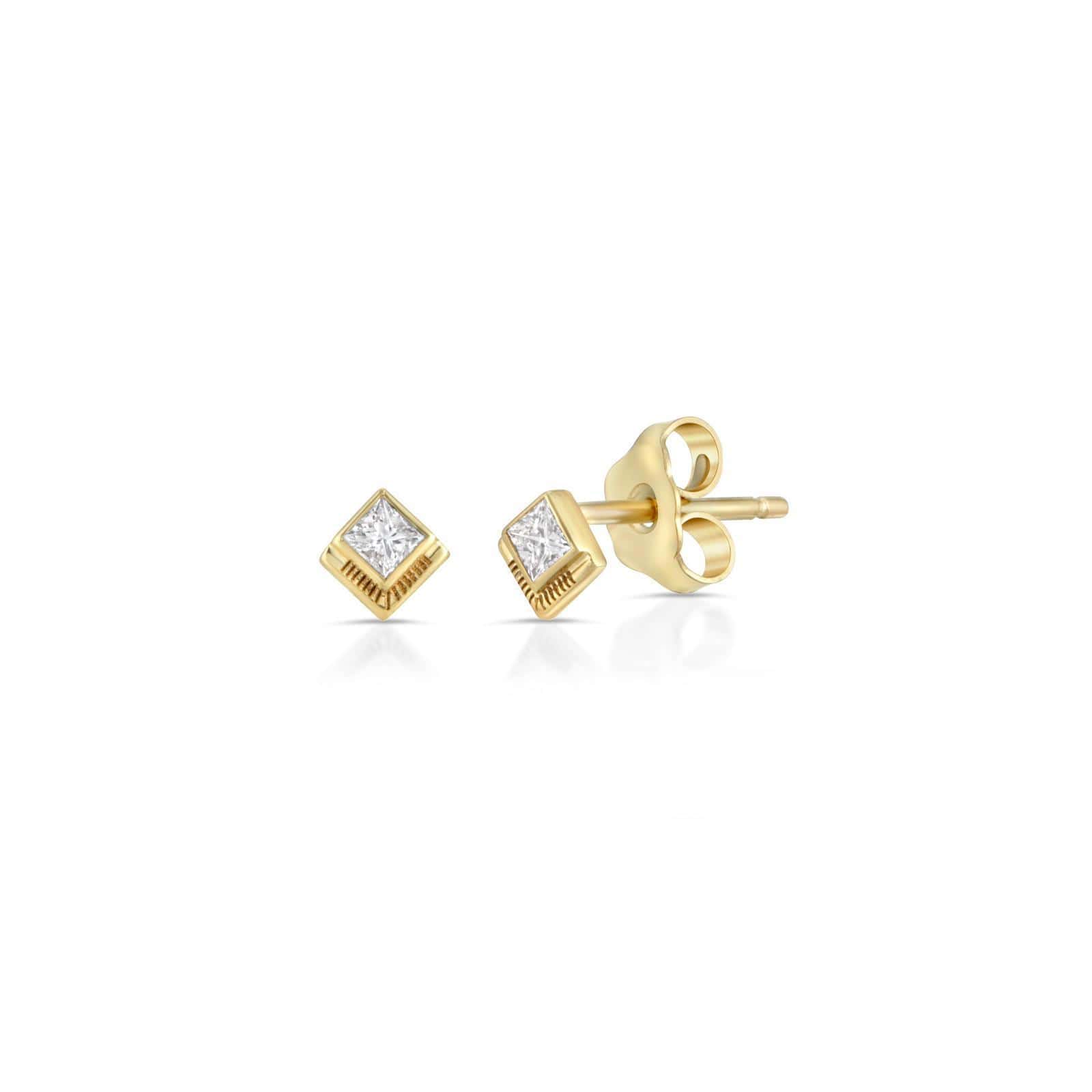 Curated Los Angeles EARRINGS Princess Cut Gold Fan Diamond Studs