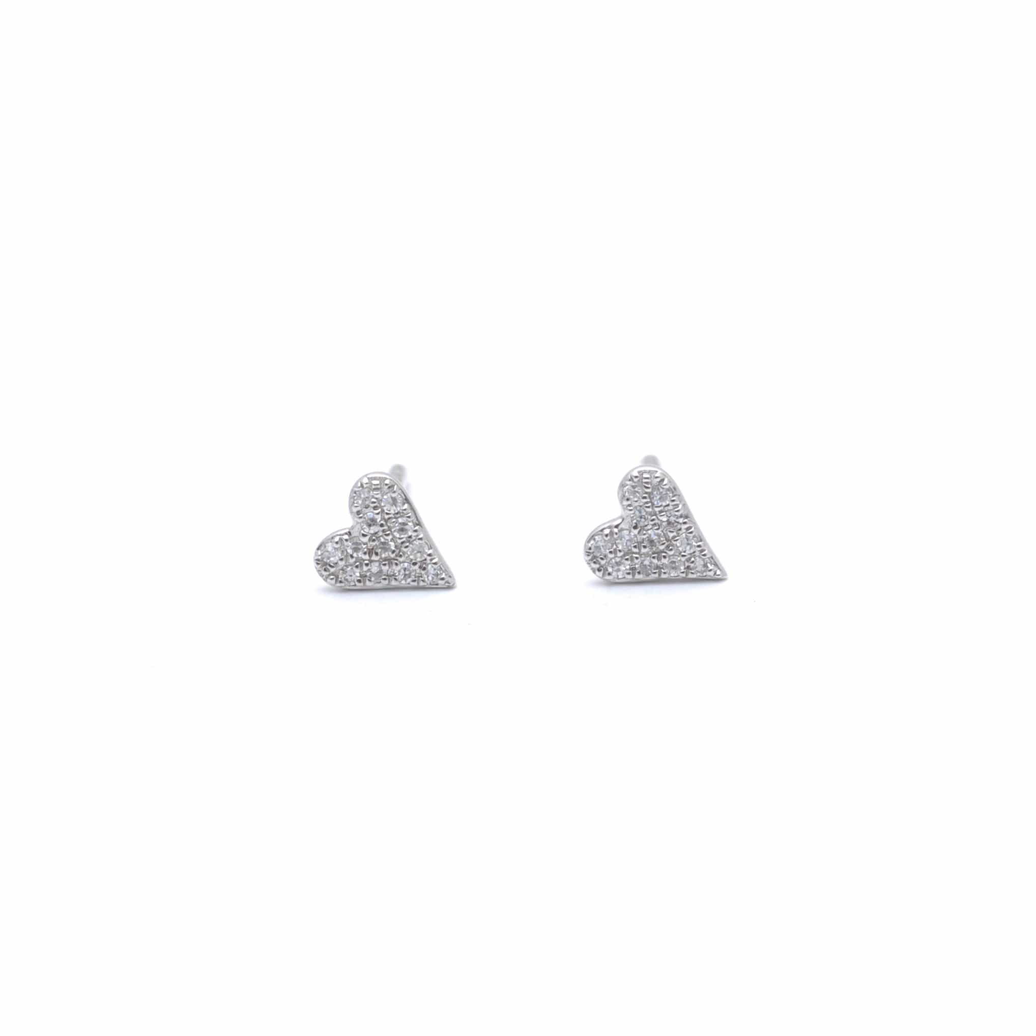 Amazing Grace EARRINGS Small Pave Diamond White Gold Heart Studs