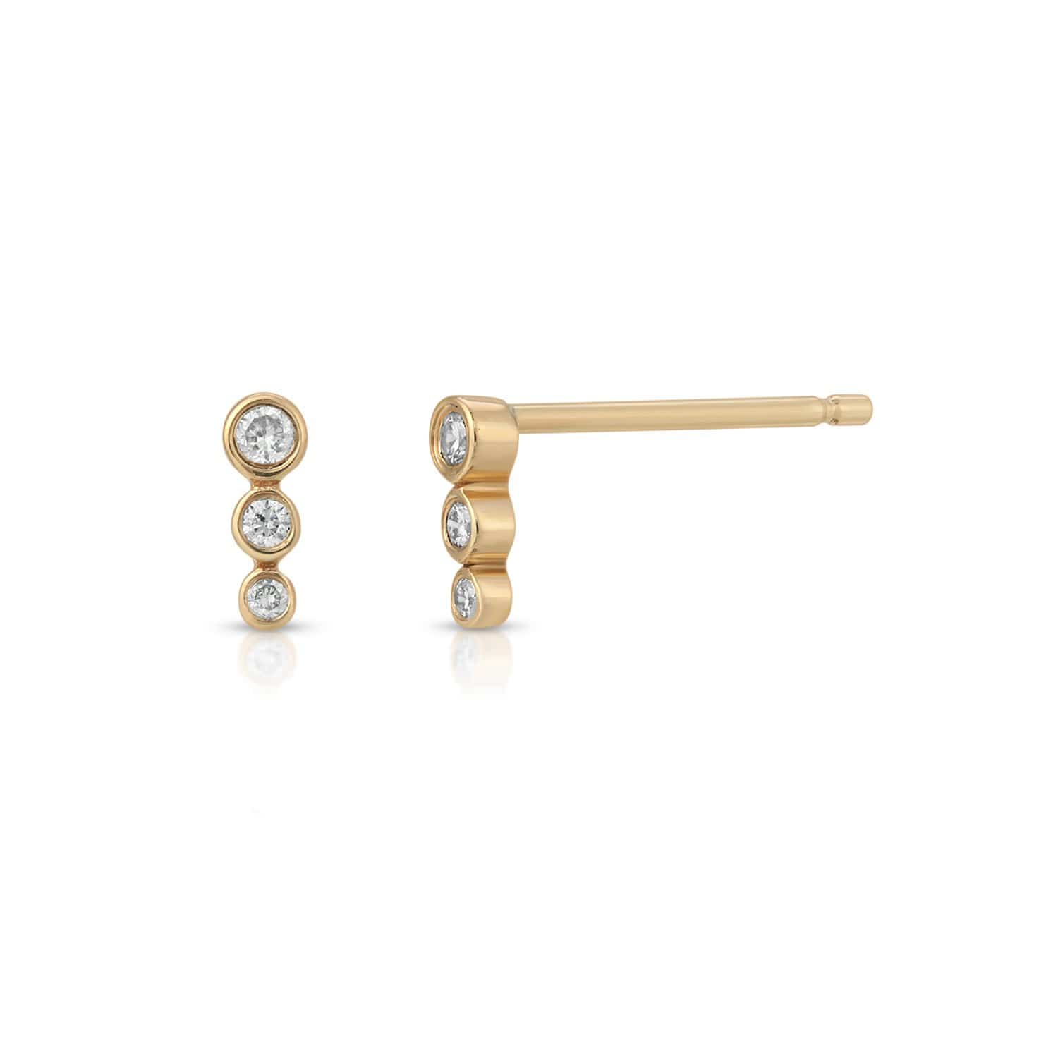 Curated Los Angeles EARRINGS Three Diamond Graduated Size Bar Studs