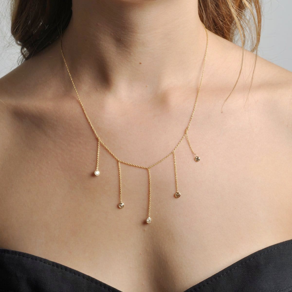 LIZ GENETTI NECKLACES 5 Diamond Yellow Gold Drop Necklace