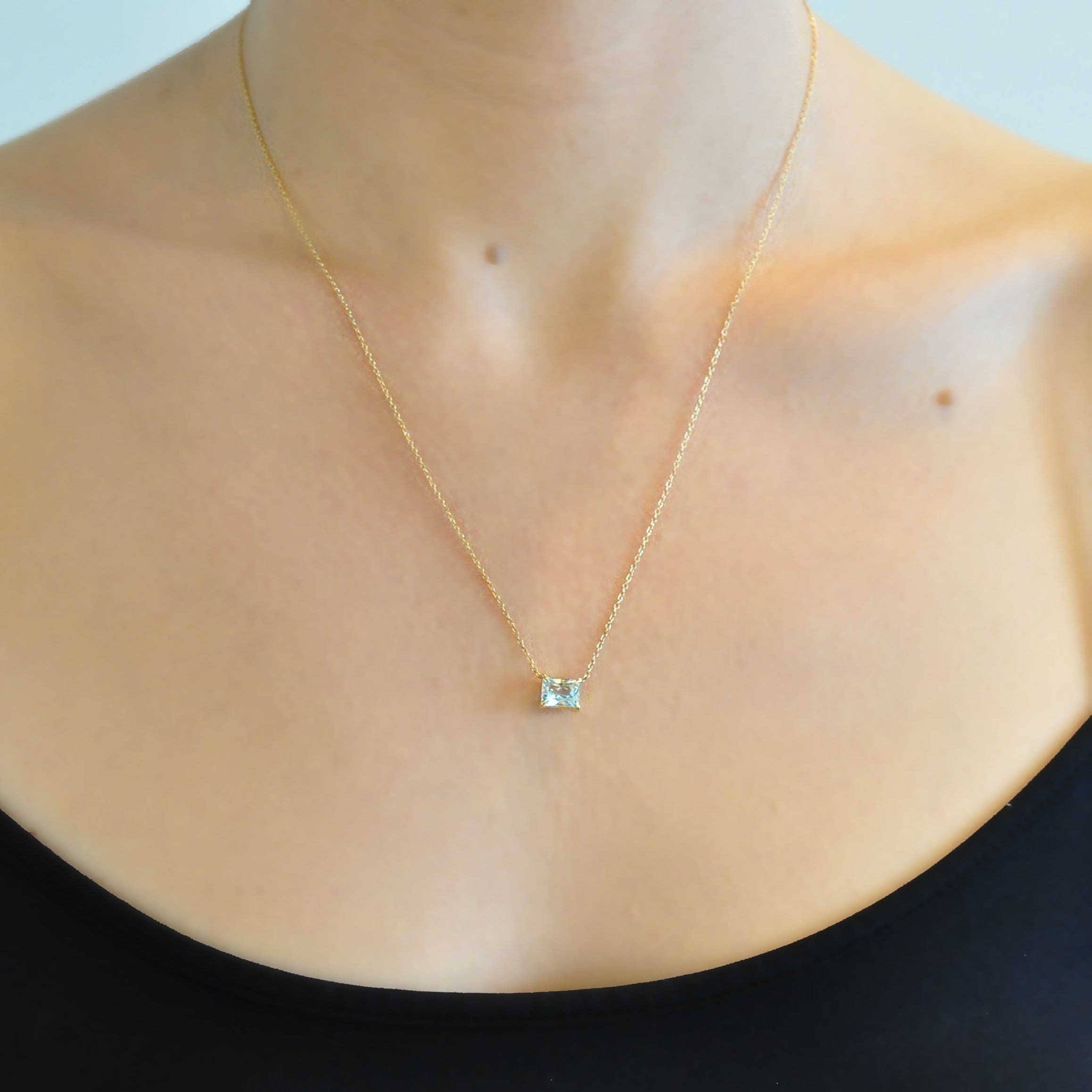 CLA NECKLACES Aquamarine Baguette Gold Necklace