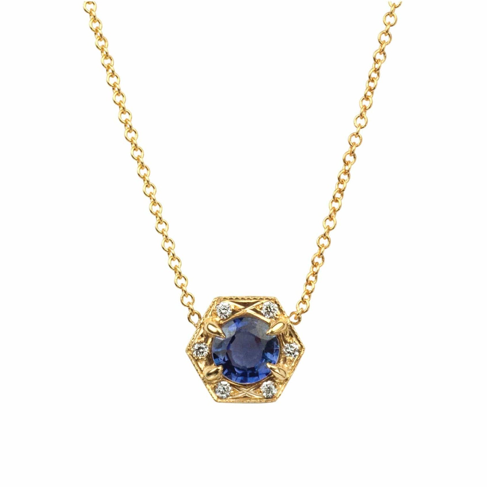 SUNEERA NECKLACES Blue Sapphire Hexagon Necklace