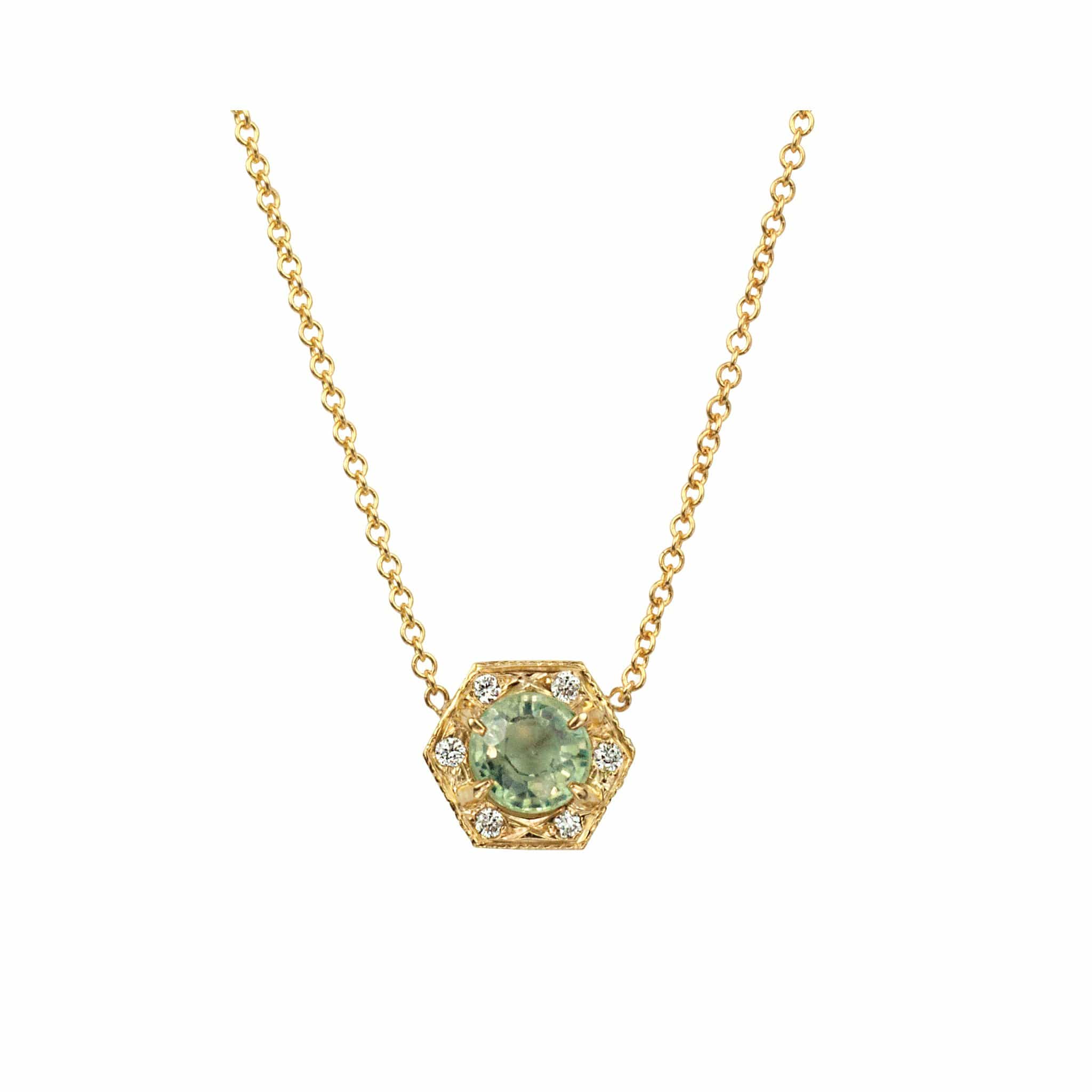 SUNEERA NECKLACES Green Sapphire Hexagon Necklace