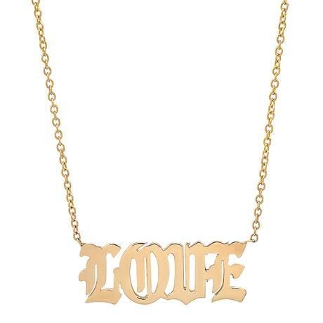 CAITLIN NICOLE JEWELRY NECKLACES Love Old English Font Yellow Gold Necklace