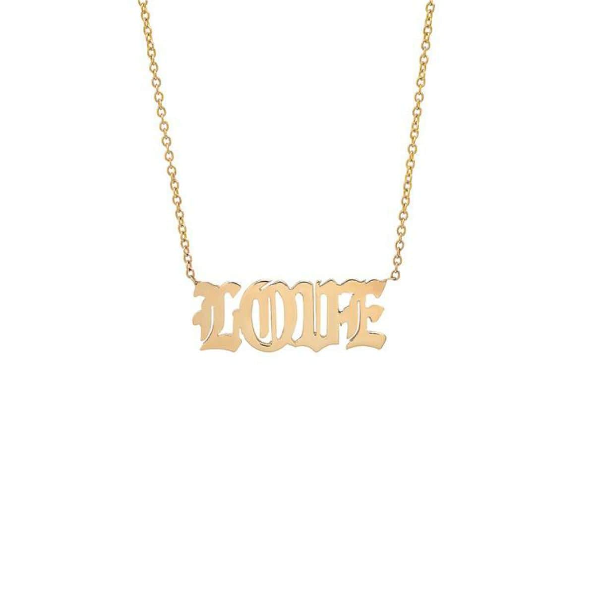 CAITLIN NICOLE JEWELRY NECKLACES Love Old English Font Yellow Gold Necklace