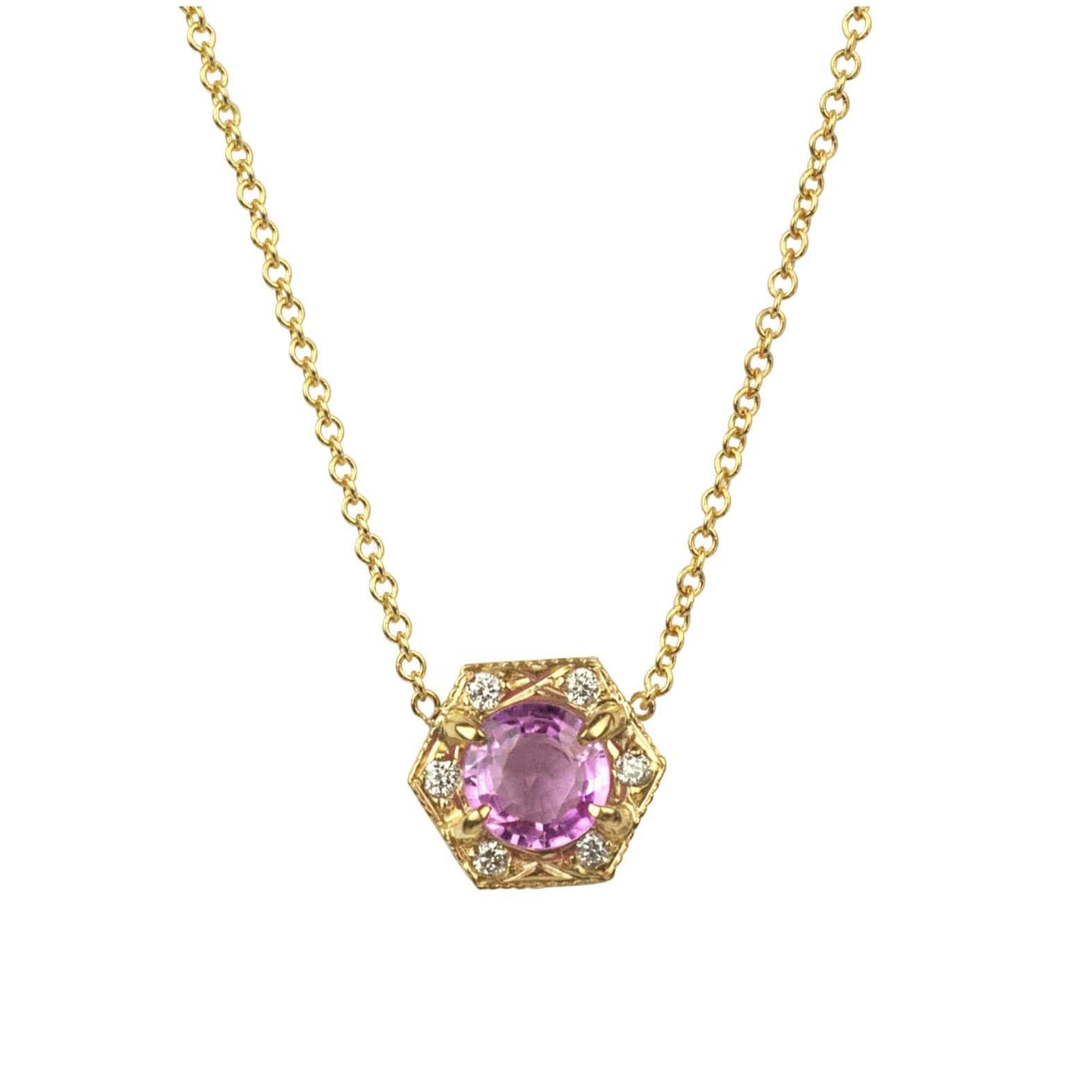 SUNEERA NECKLACES Pink Sapphire Hexagon Necklace