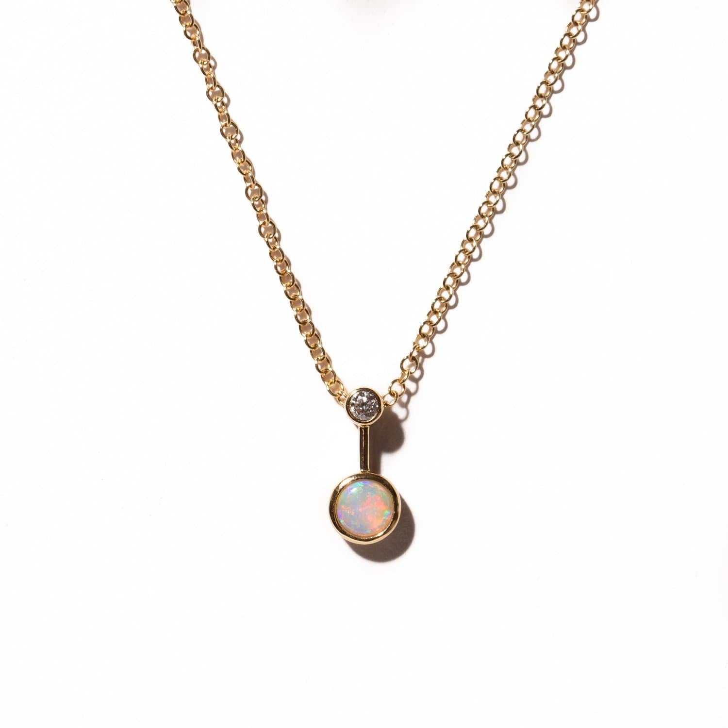 Fade to Black NECKLACES Round Opal and Diamond 14K Necklace