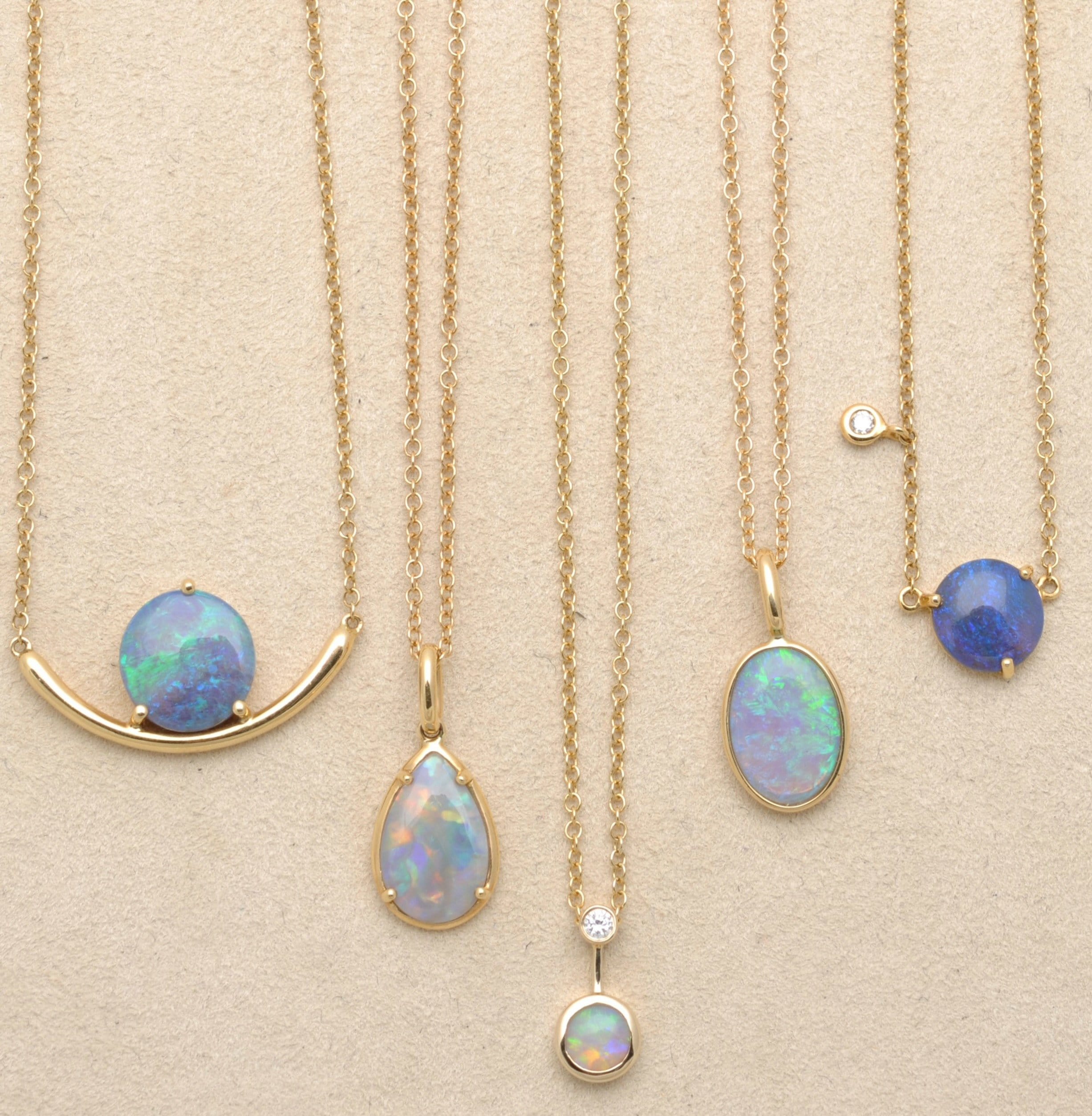 Fade to Black NECKLACES Round Opal and Diamond 14K Necklace