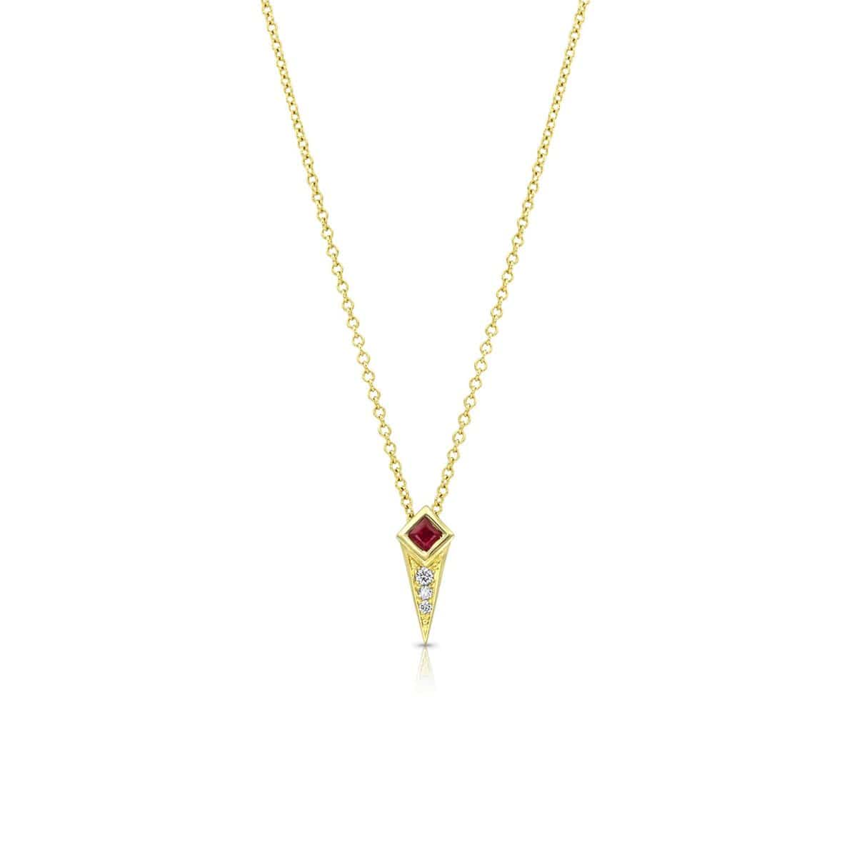 Ziba Zidehsarai NECKLACES Ruby Diamond Gold Spike Pendant