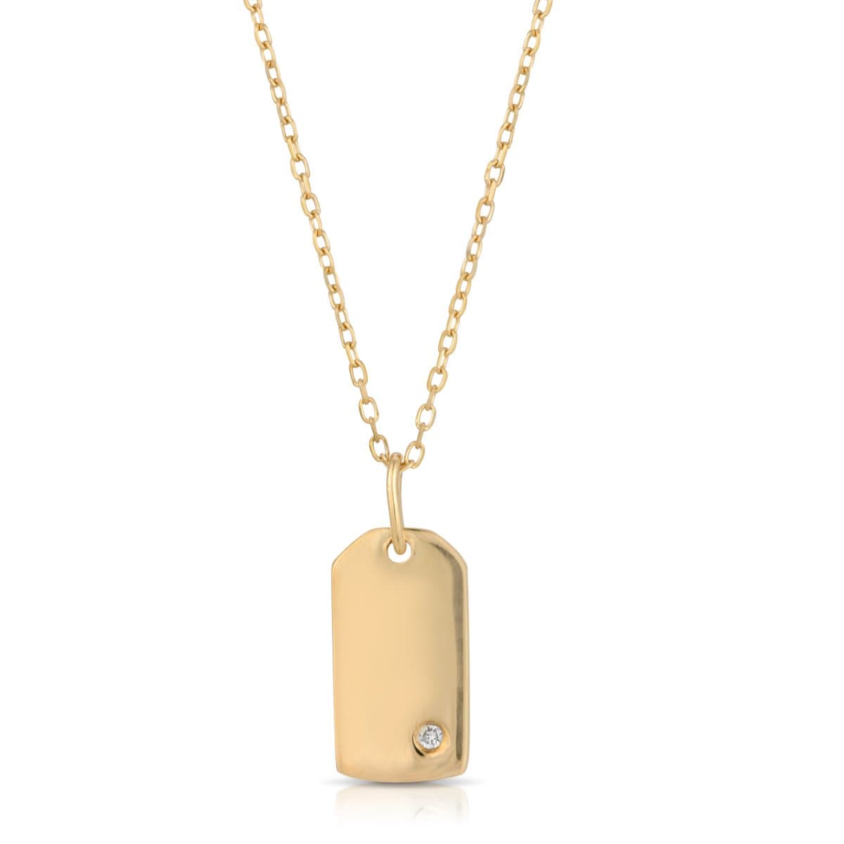 Curated Los Angeles NECKLACES Yellow Gold Diamond Small Dog Tag Necklace