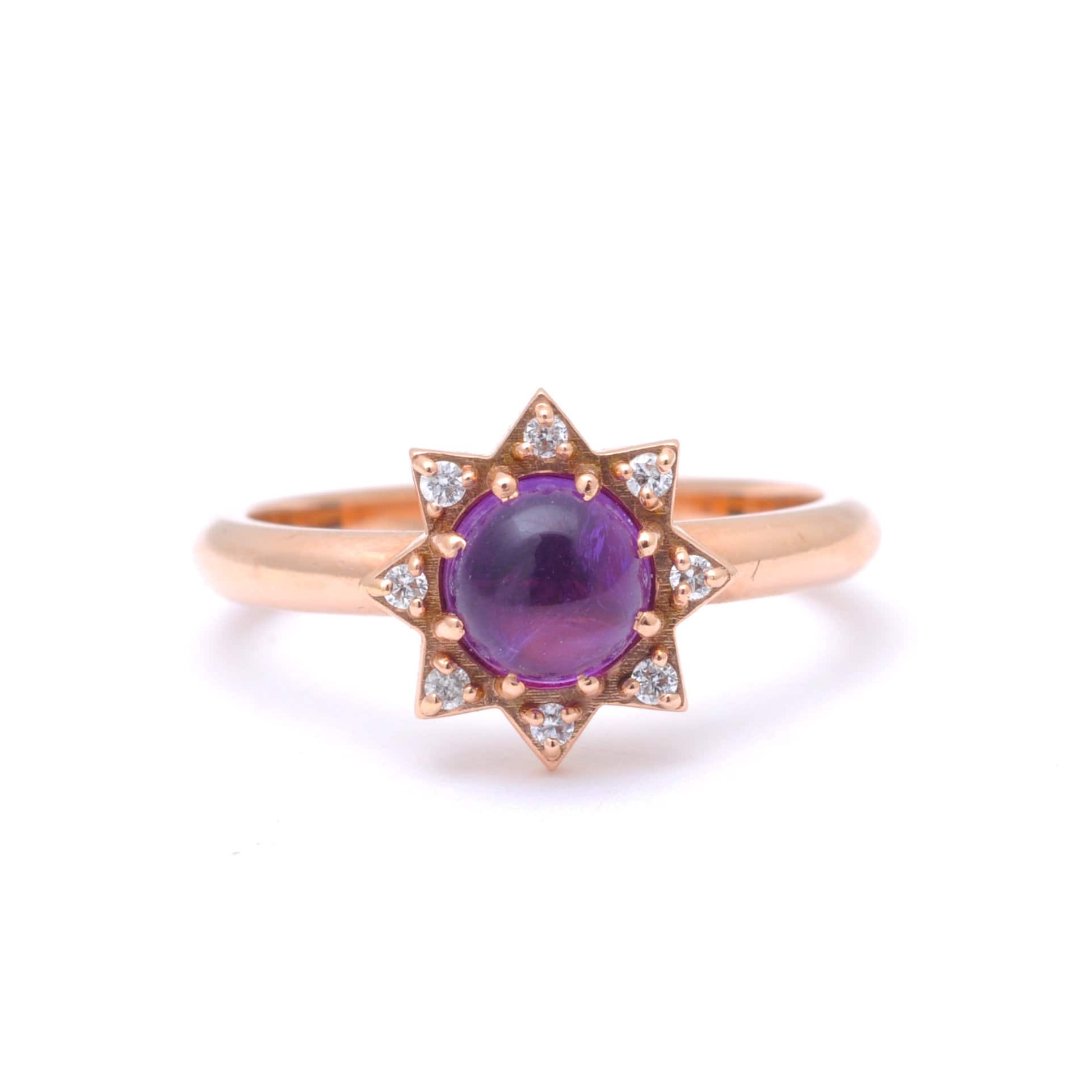 M SPALTEN RINGS Amethyst Cabochon Diamond Starburst Ring