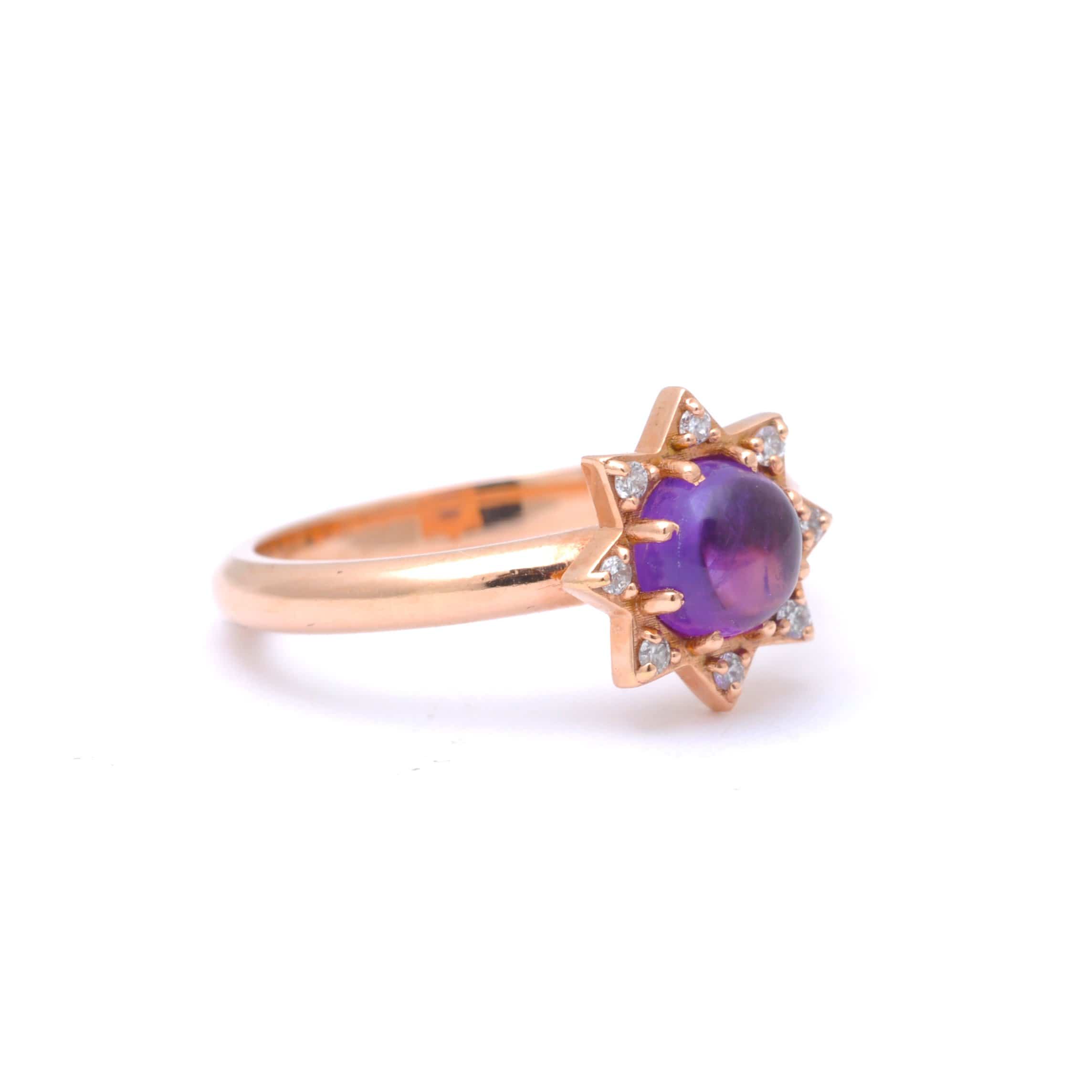 M SPALTEN RINGS Amethyst Cabochon Diamond Starburst Ring