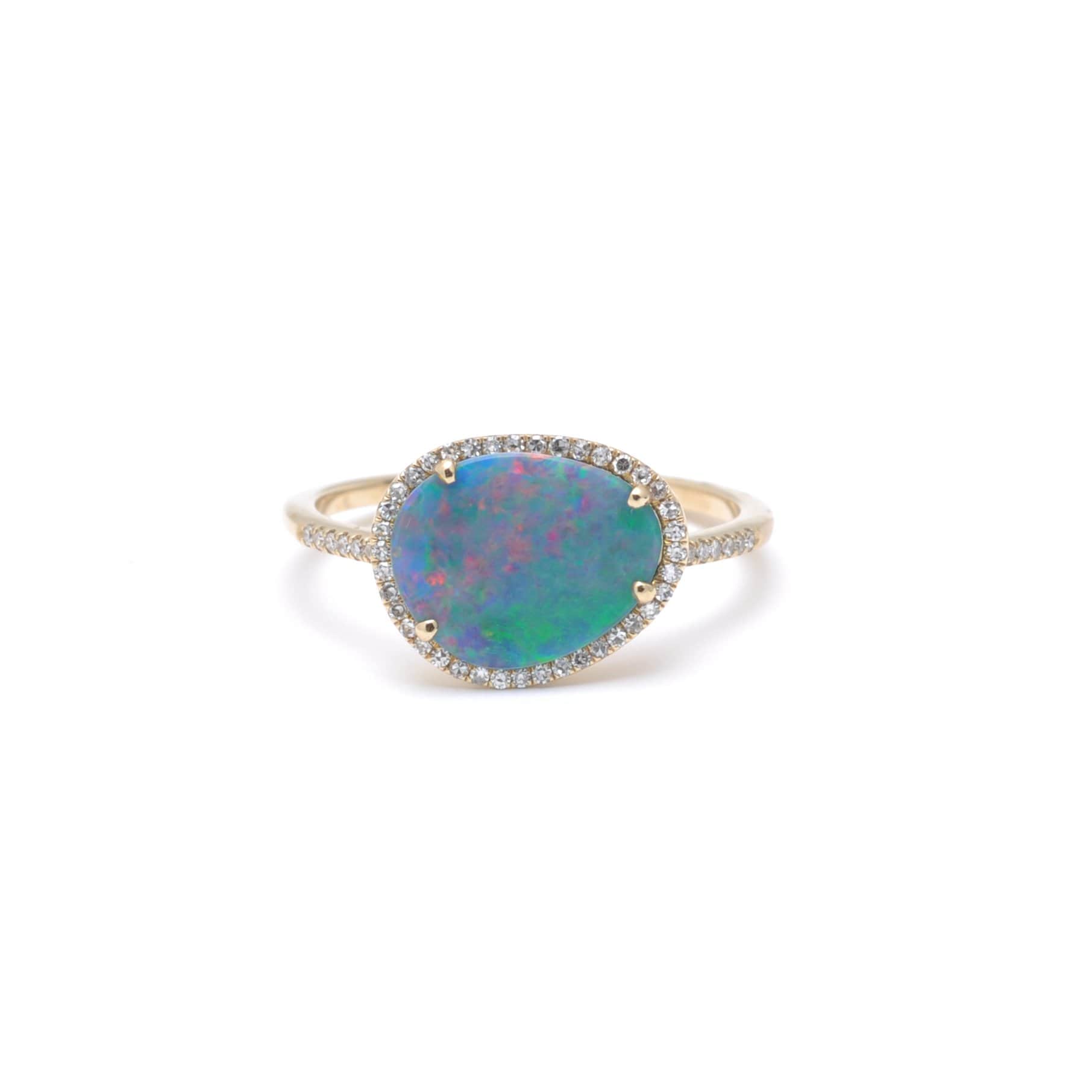 Amazing Grace RINGS Australian Opal Diamond Pave Halo Ring