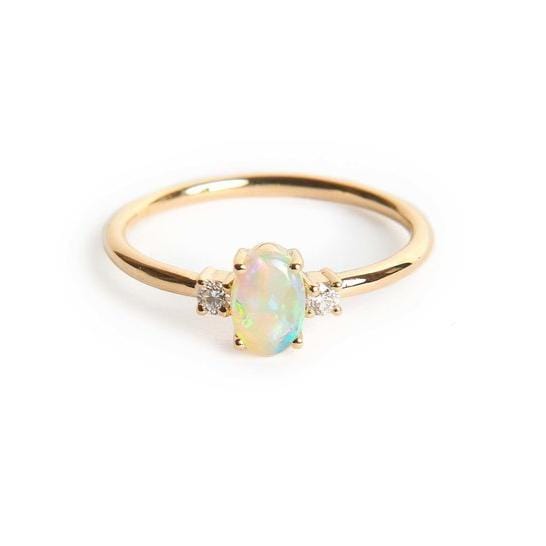 Fade to Black RINGS Delicate Opal Diamond Yellow Gold Ring